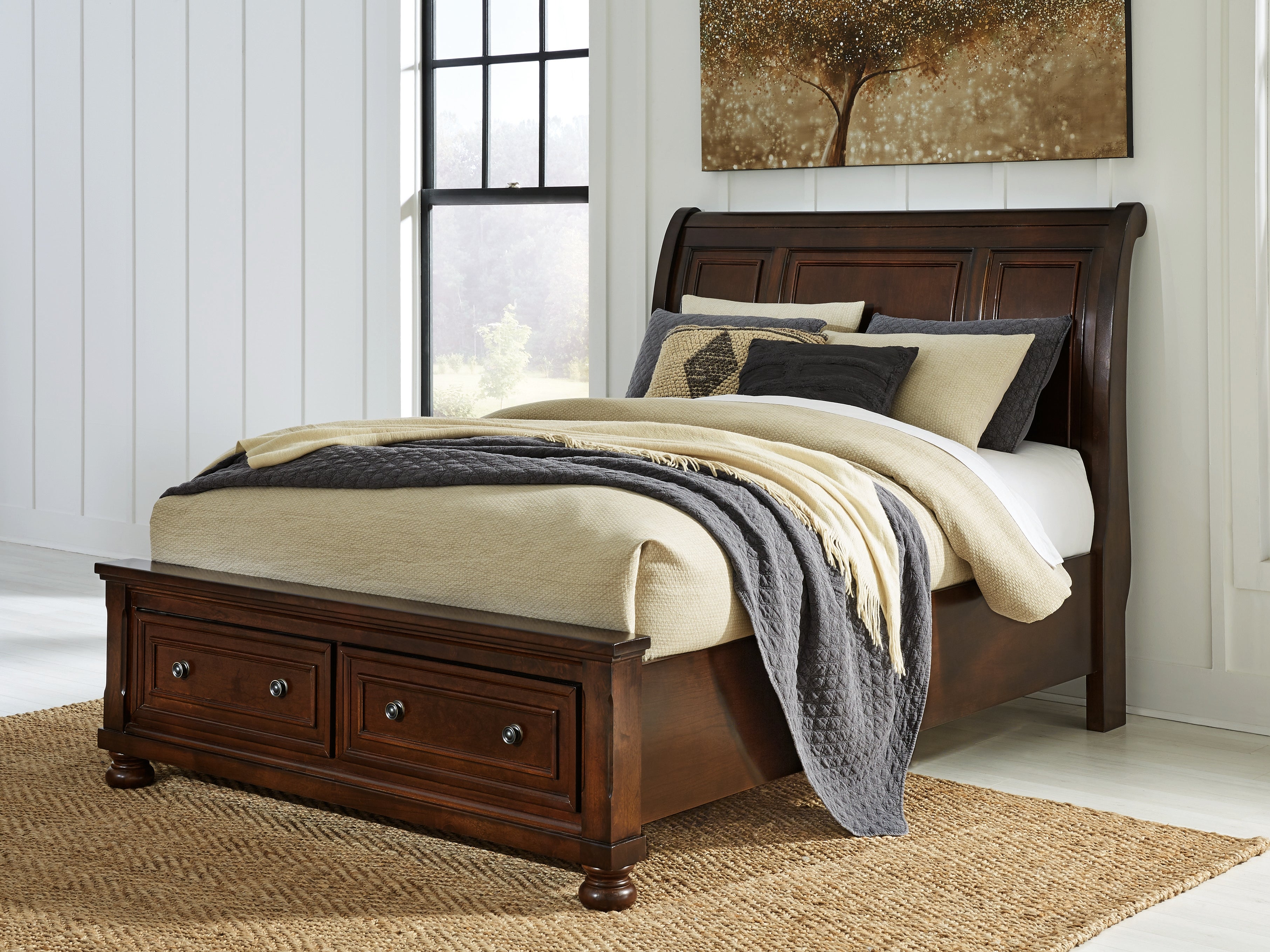 Prime Furniture - Ashley Furniture - Porter Bedroom - Queen Sleigh Storage Bed / Rustic Brown - B697B43