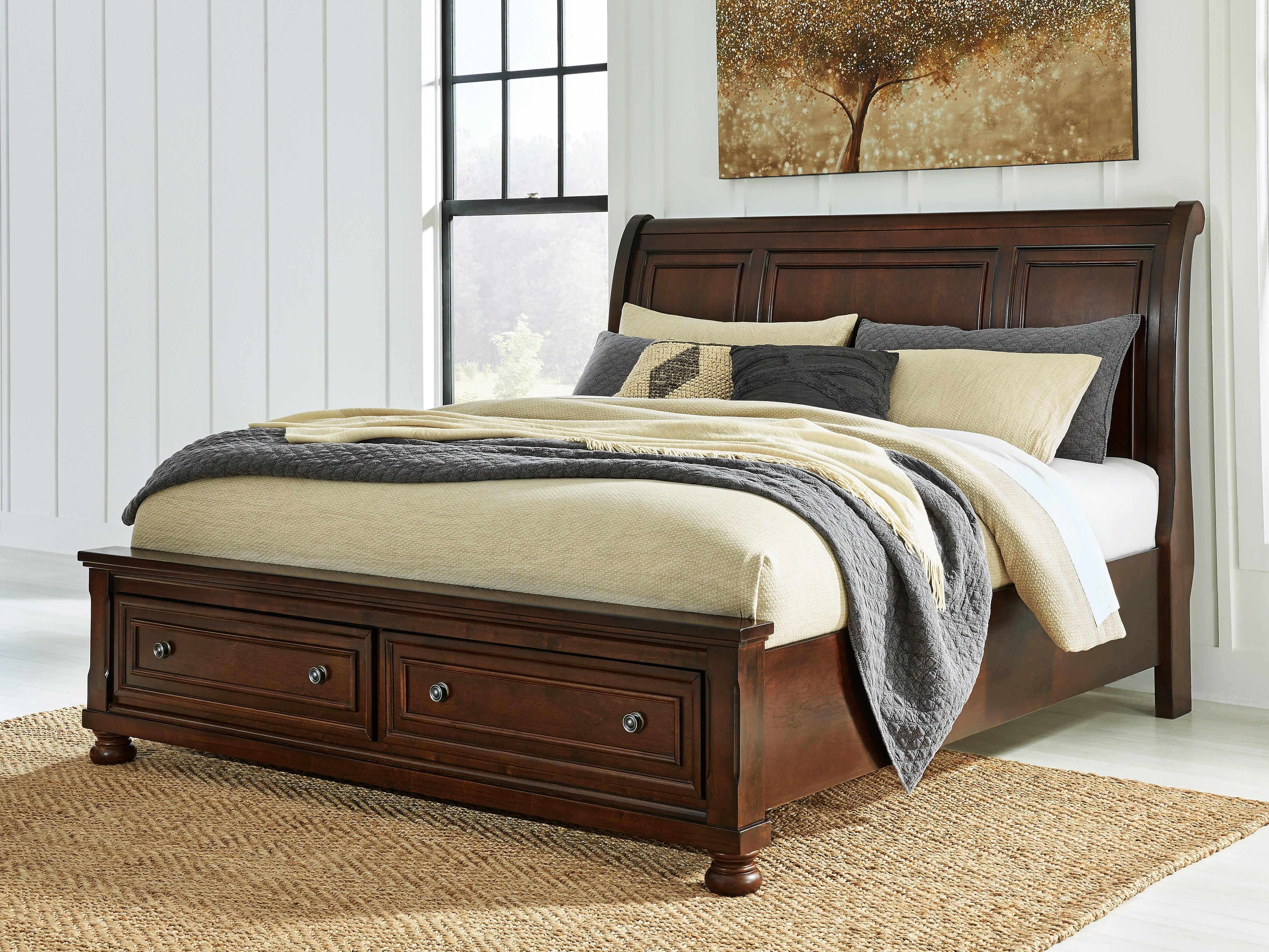Prime Furniture - Ashley Furniture - Porter Bedroom - King Sleigh Storage Bed / Rustic Brown - B697B45