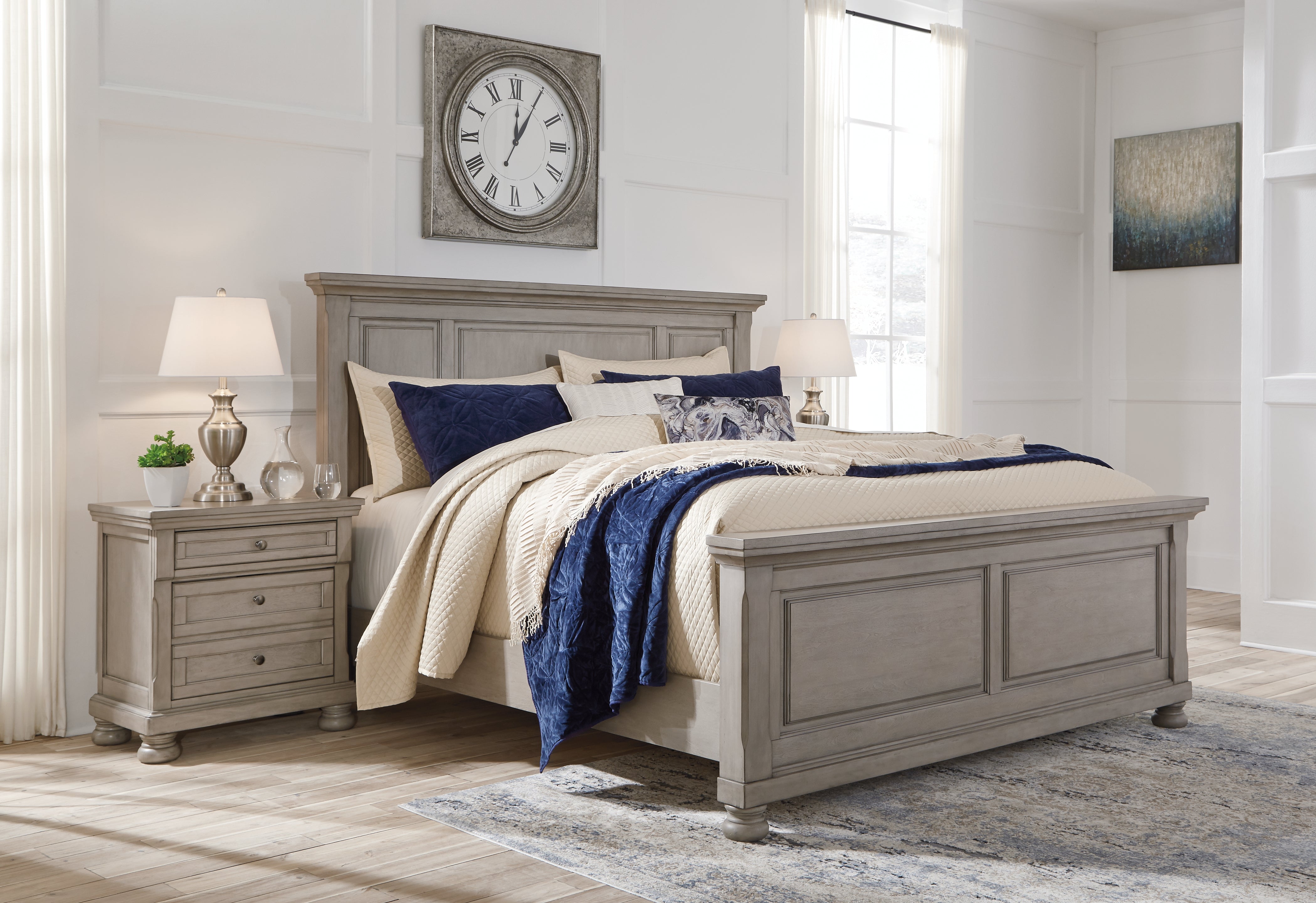 Prime Furniture - Ashley Furniture - Lettner Bedroom - California King Panel Bed / Light Gray - B733B7