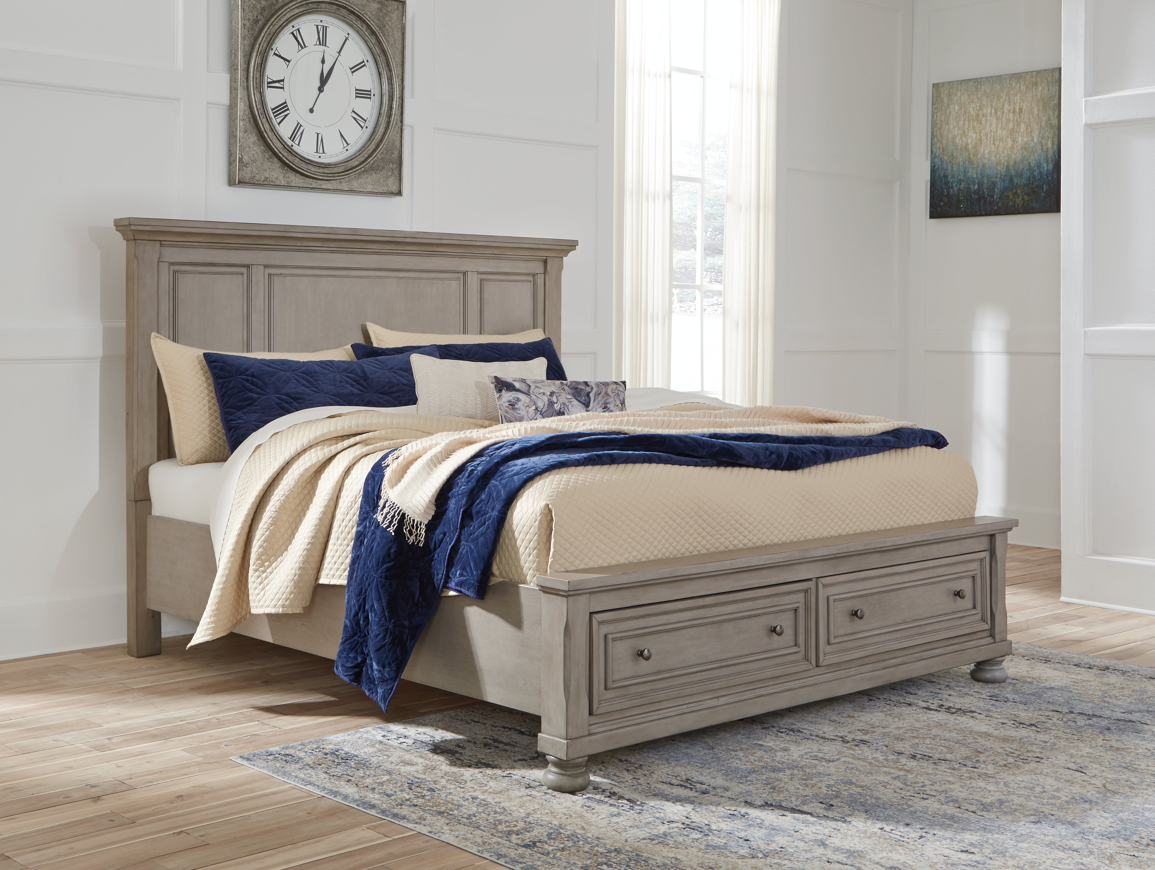 Prime Furniture - Ashley Furniture - Lettner Bedroom - California King Panel Storage bed / Light Gray - B733B35