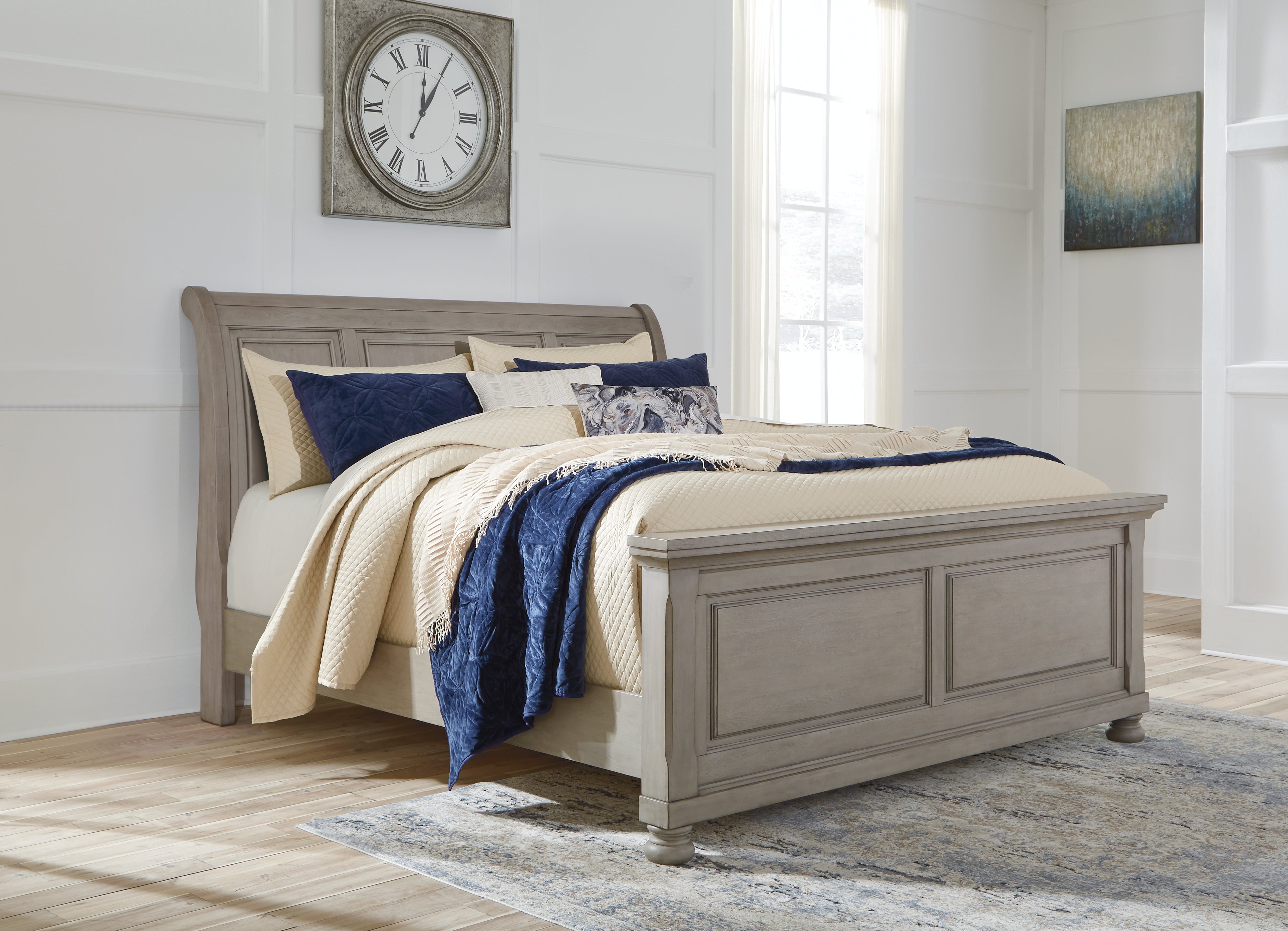 Prime Furniture - Ashley Furniture - Lettner Bedroom - California King Sleigh Bed / Light Gray - B733B36
