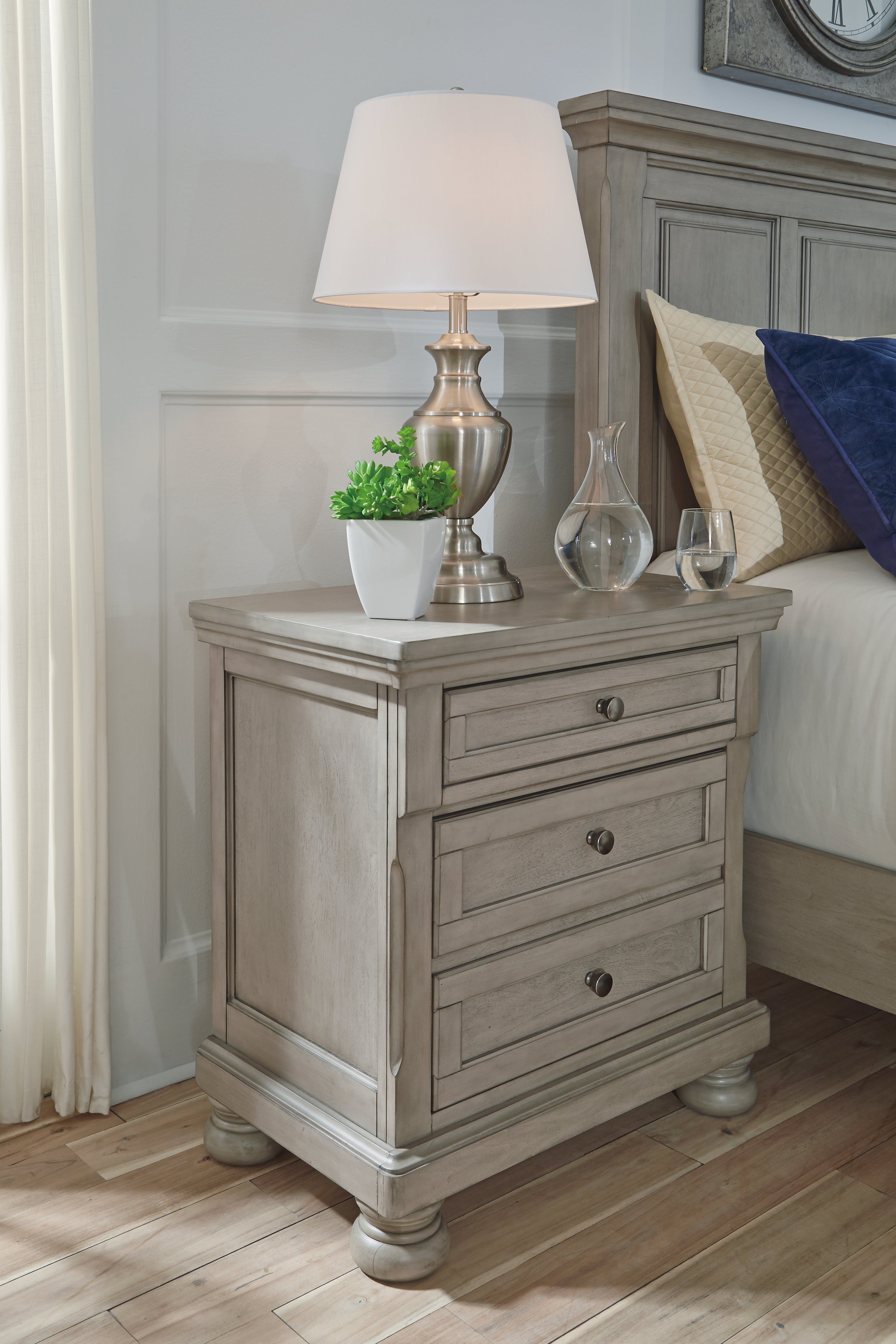 Prime Furniture - Ashley Furniture - Lettner Bedroom - Two Drawer Night Stand / Light Gray - B733-92