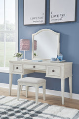 Prime Furniture - Ashley Furniture - Robbinsdale Mirrored Vanity with Bench - Mirrored Vanity with Bench / Antique White - B742B11