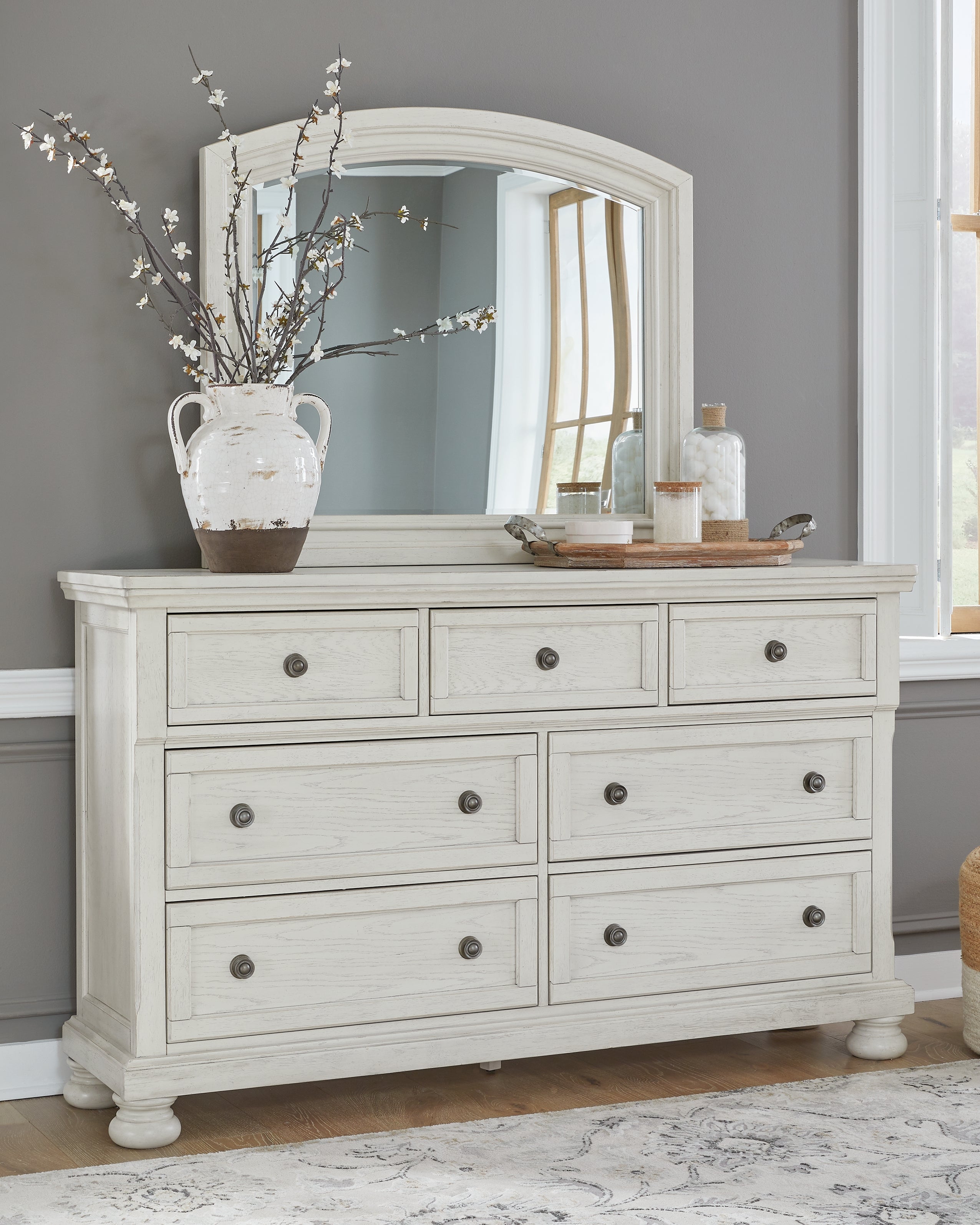 Prime Furniture - Ashley Furniture - Robbinsdale Bedroom - Dresser and Mirror / Antique White - B742B1