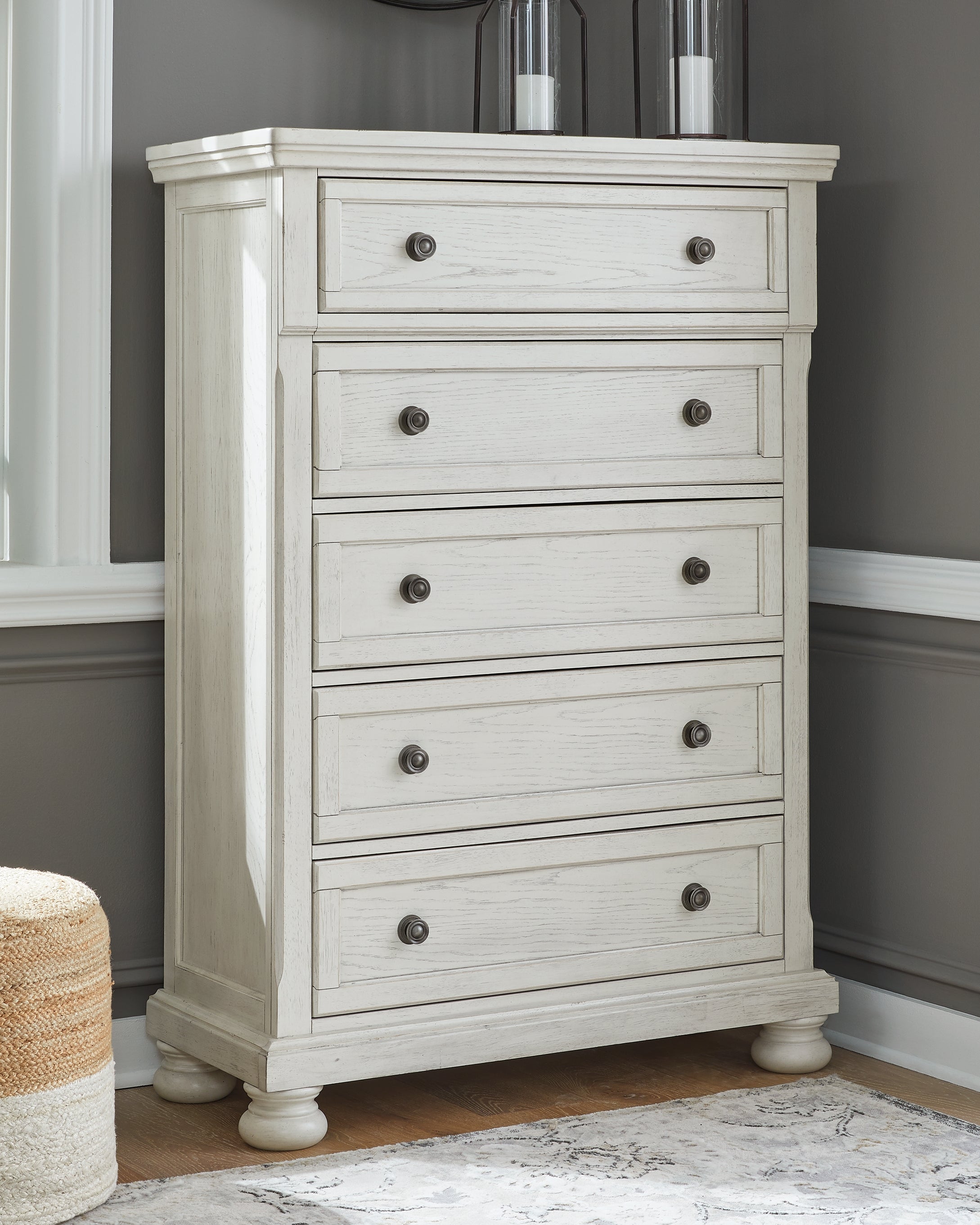 Prime Furniture - Ashley Furniture - Robbinsdale Bedroom - Five Drawer Chest / Antique White - B742-46