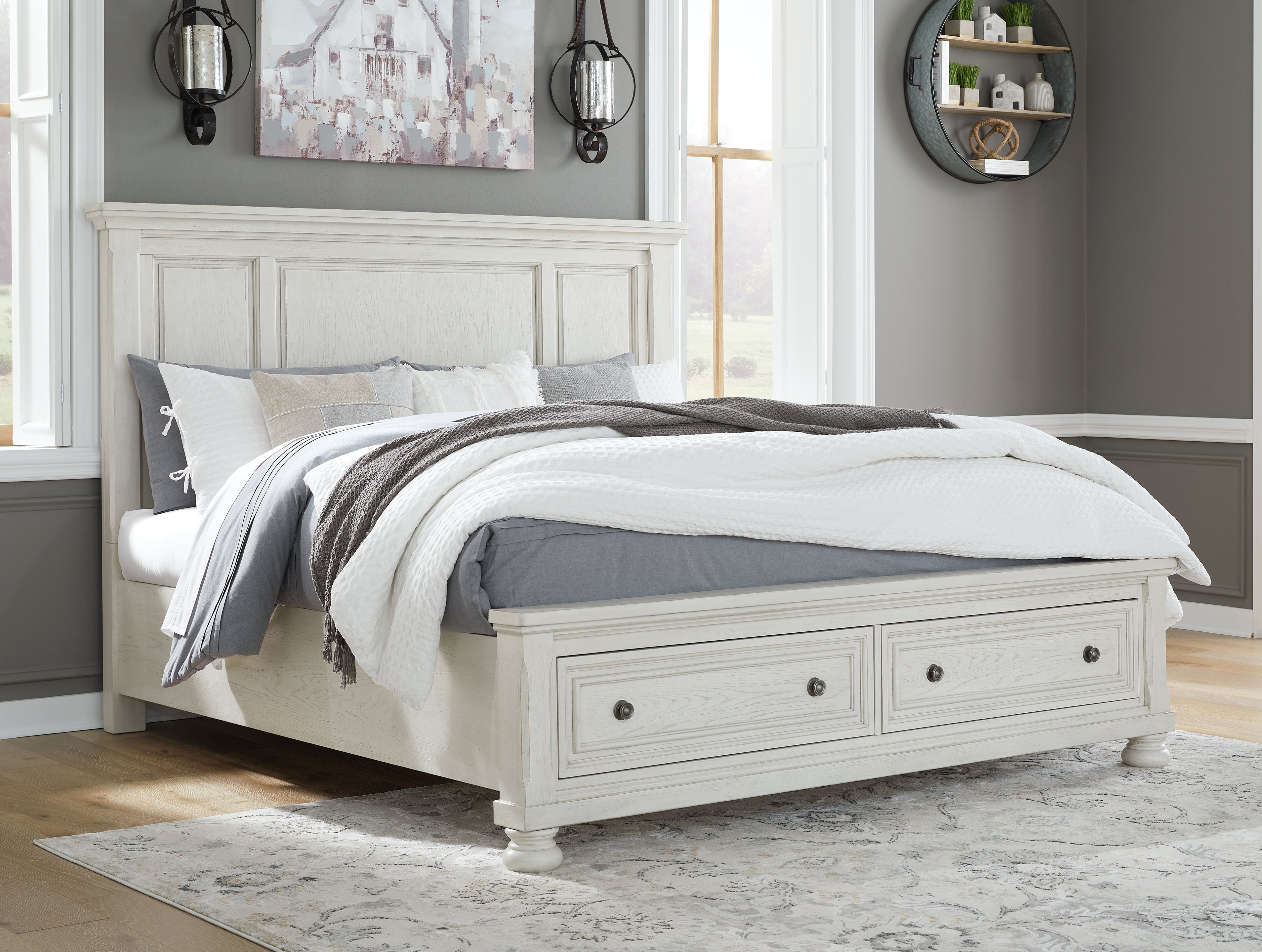 Prime Furniture - Ashley Furniture - Robbinsdale Bedroom - Queen Panel Storage Bed / Antique White - B742B24