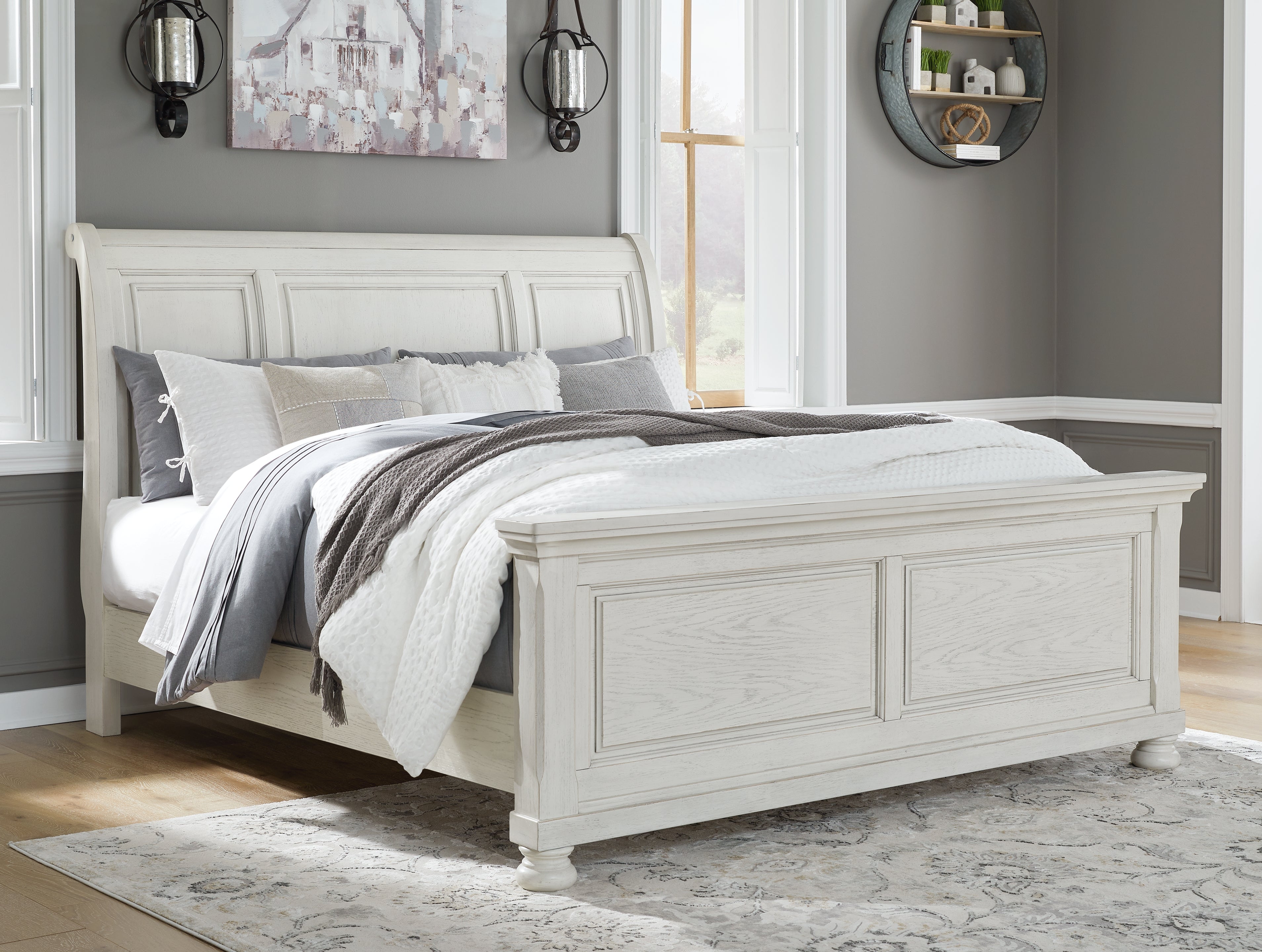 Prime Furniture - Ashley Furniture - Robbinsdale Bedroom - Queen Sleigh Bed / Antique White - B742B23