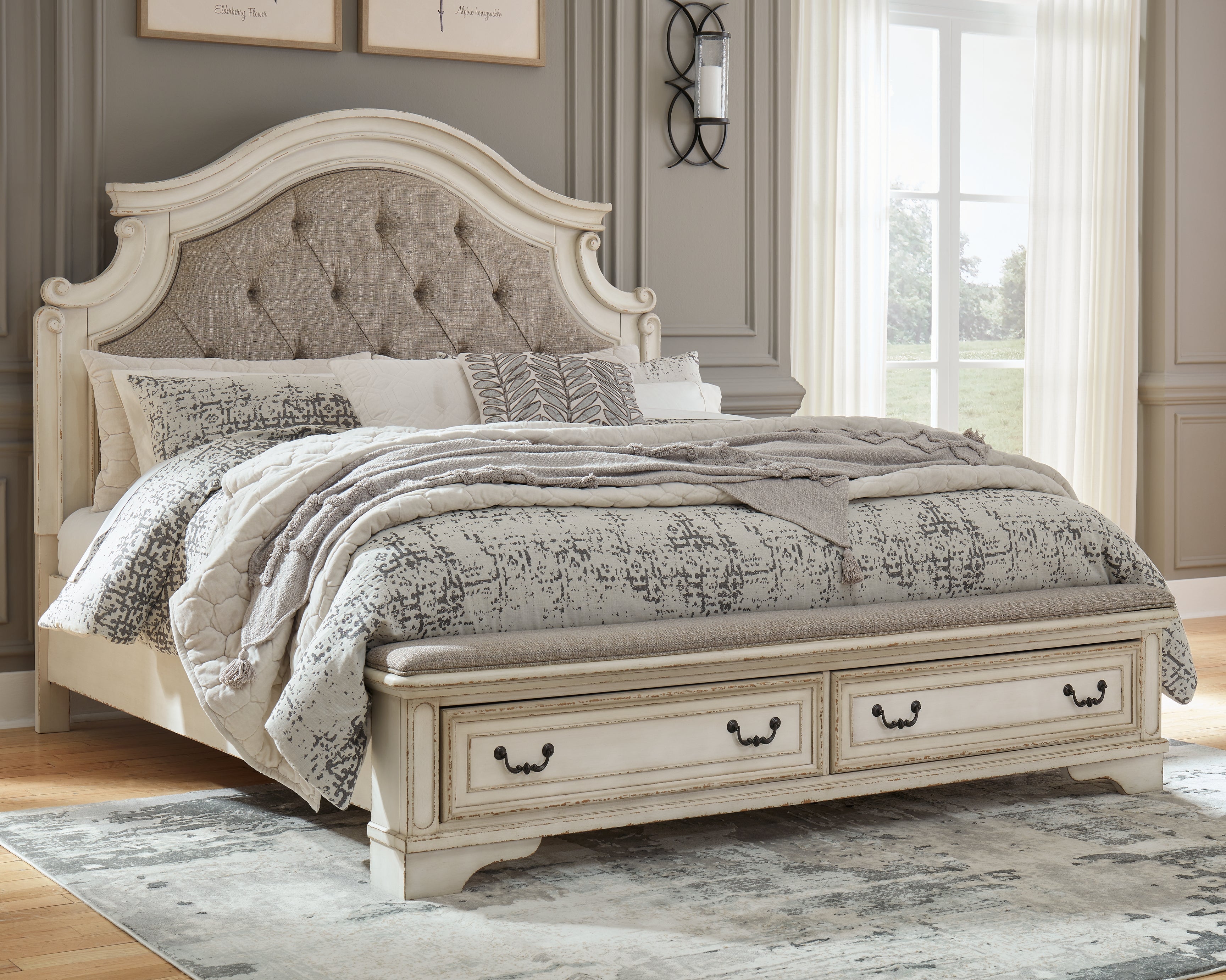 Prime Furniture - Ashley Furniture - Realyn Bedroom - California King Upholstered Storage Bed / Two-tone - B743B21
