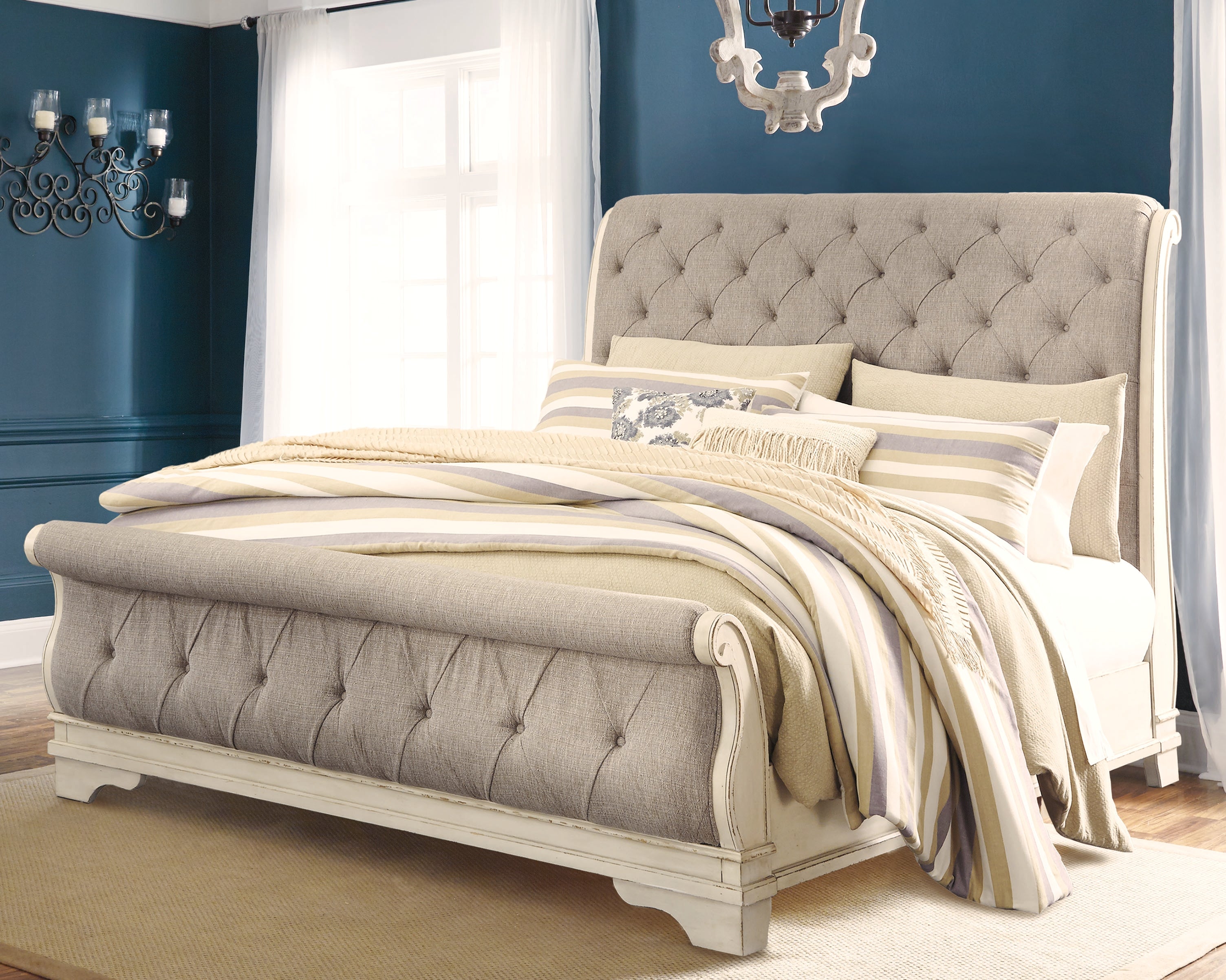 Prime Furniture - Ashley Furniture - Realyn Bedroom - Queen Sleigh Bed / Chipped White - B743B4