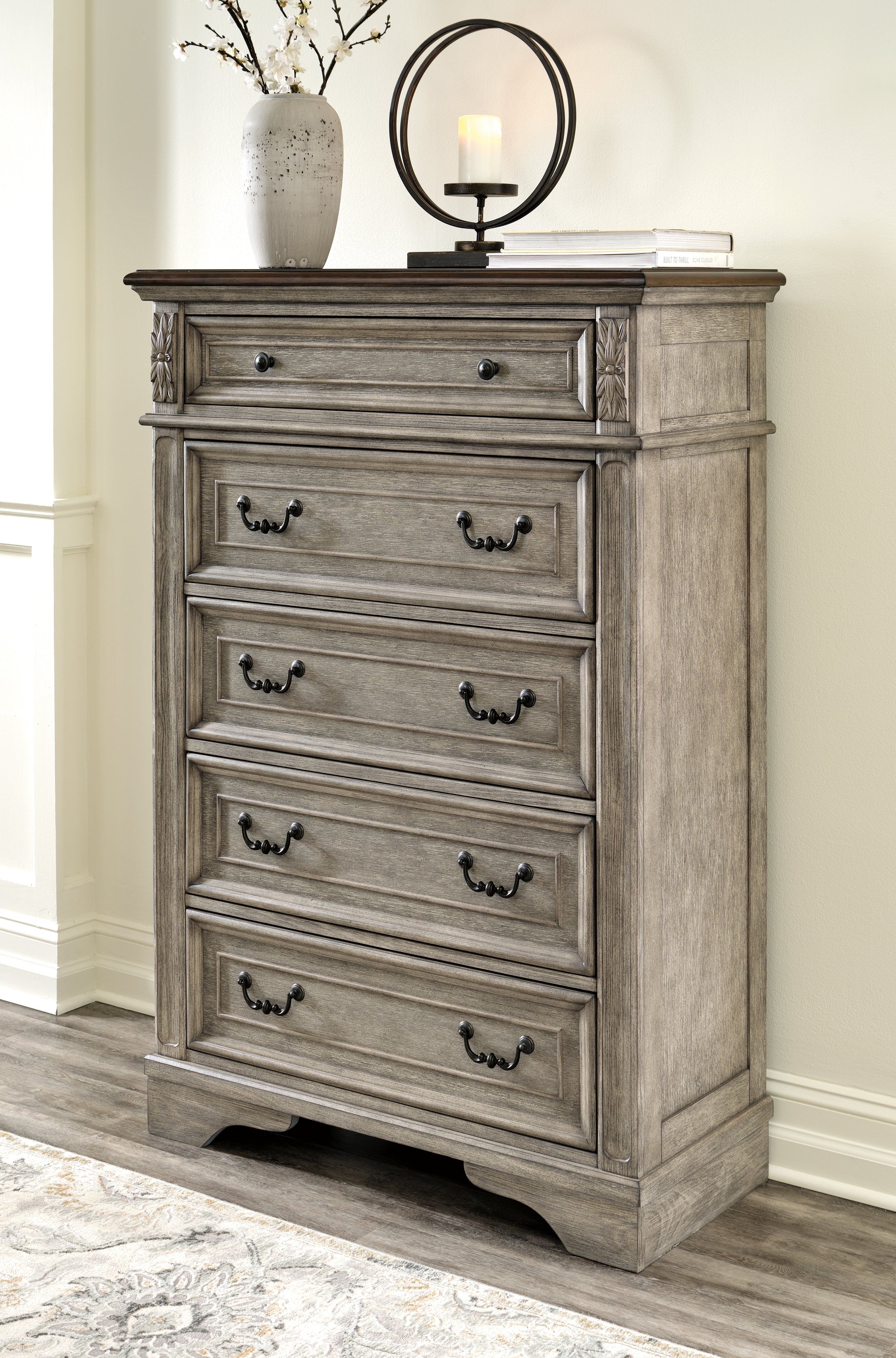 Prime Furniture - Ashley Furniture - Lodenbay Bedroom - Five Drawer Chest / Antique Gray/Brown - B751-46
