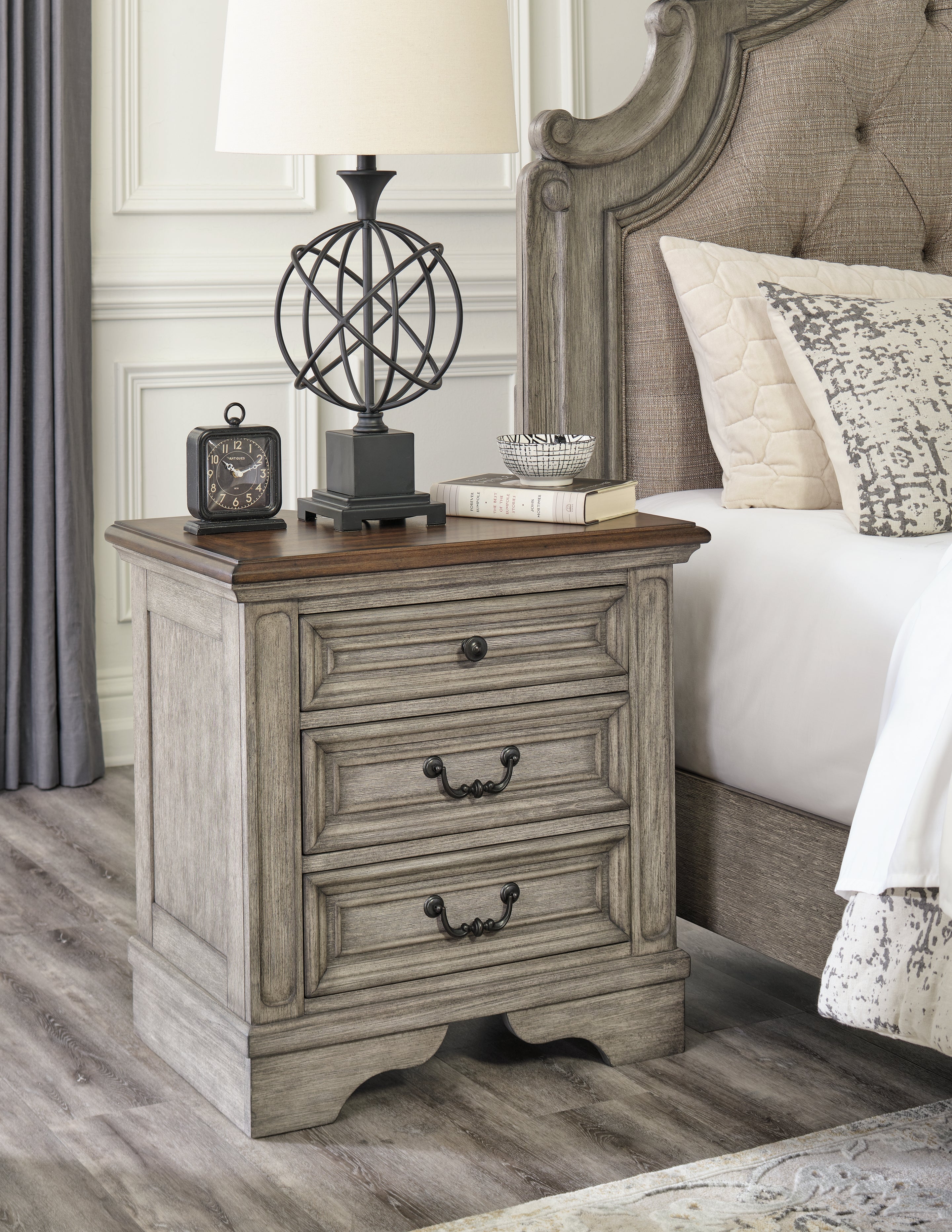 Prime Furniture - Ashley Furniture - Lodenbay Bedroom - Three Drawer Night Stand / Antique Gray/Brown - B751-93