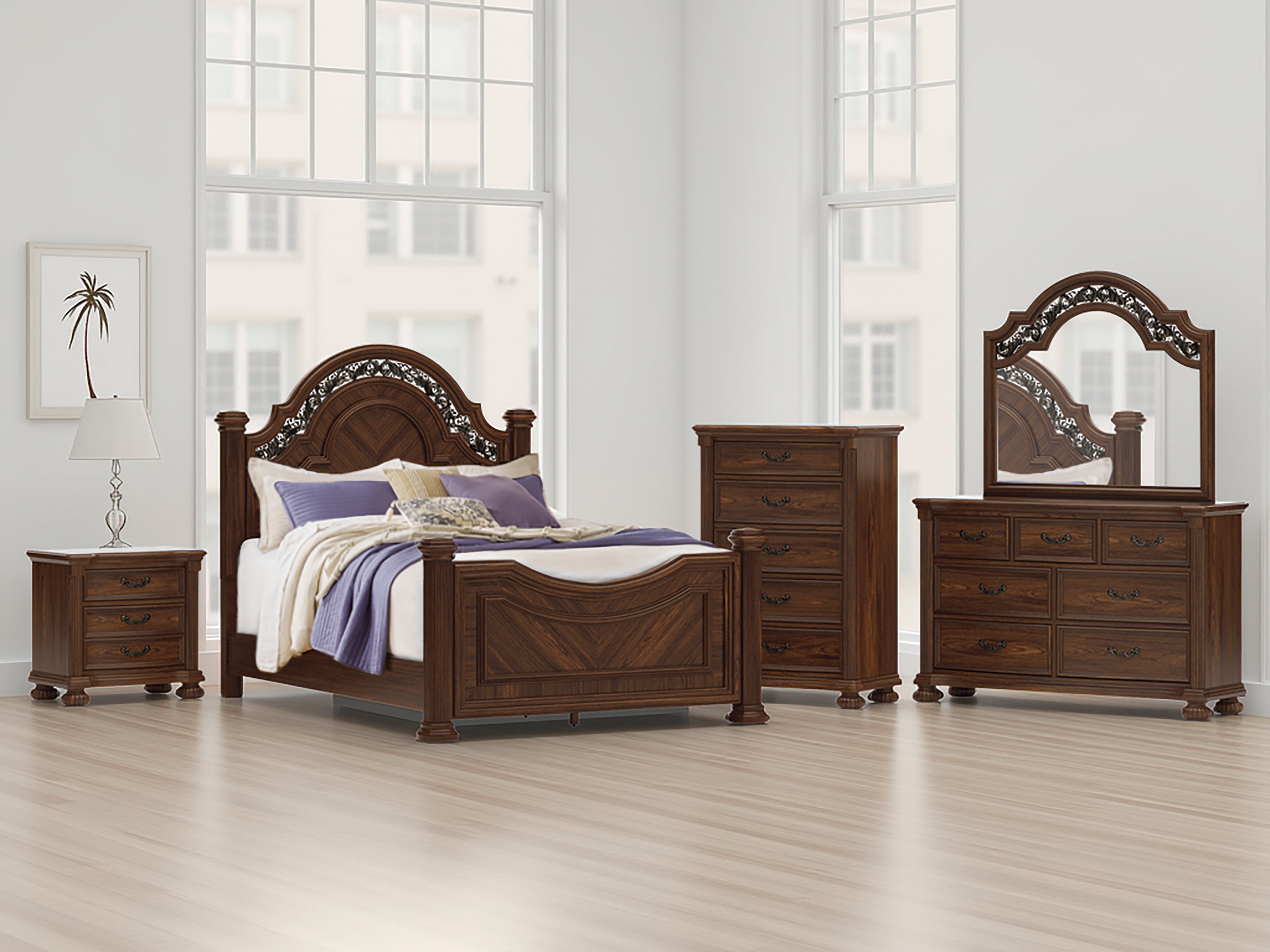 Prime Furniture - Ashley Furniture - Lavinton Bedroom - Queen Poster Bed / Brown - B764B5