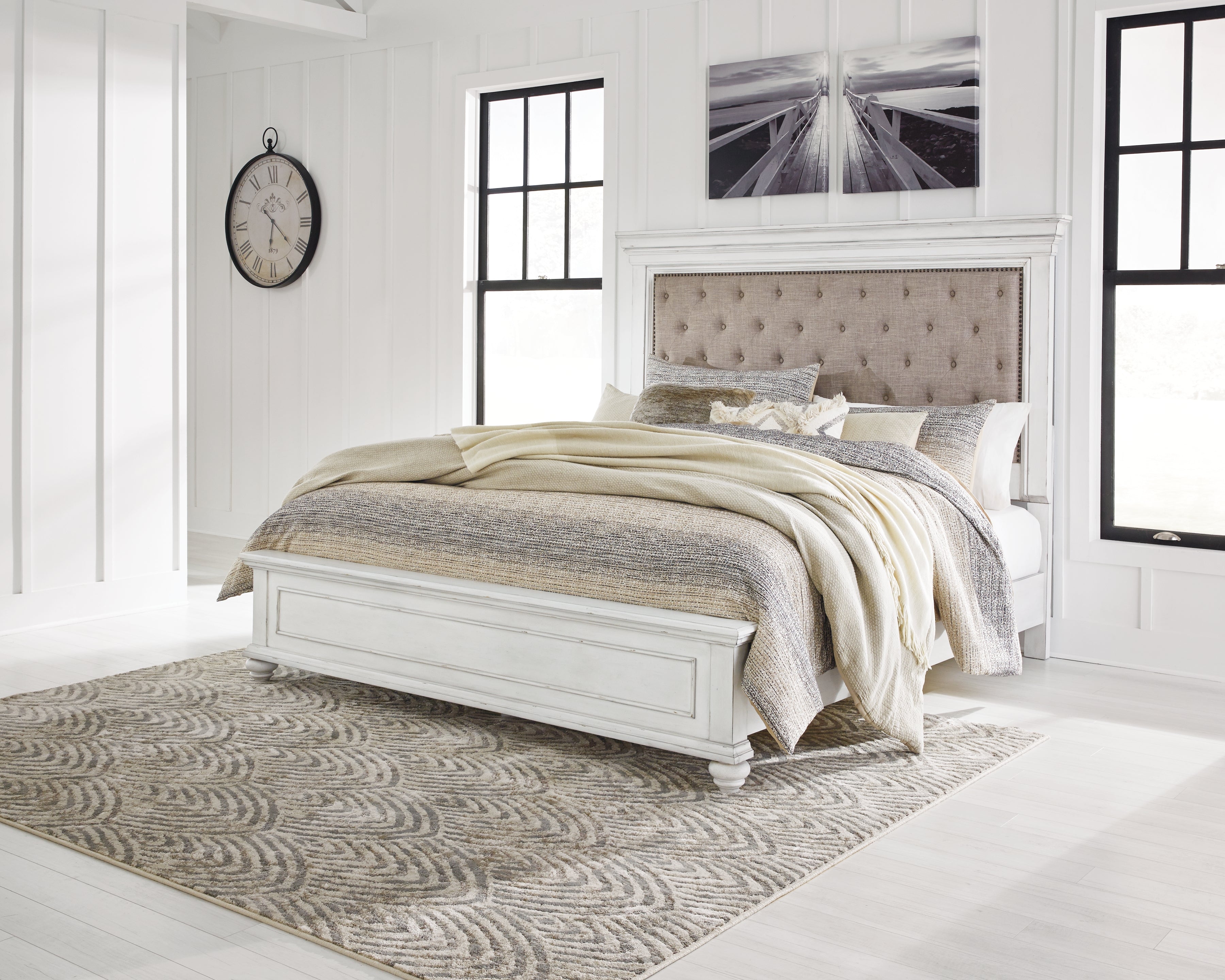 Prime Furniture - Ashley Furniture - Kanwyn Bedroom - King Panel Bed / Whitewash - B777B10