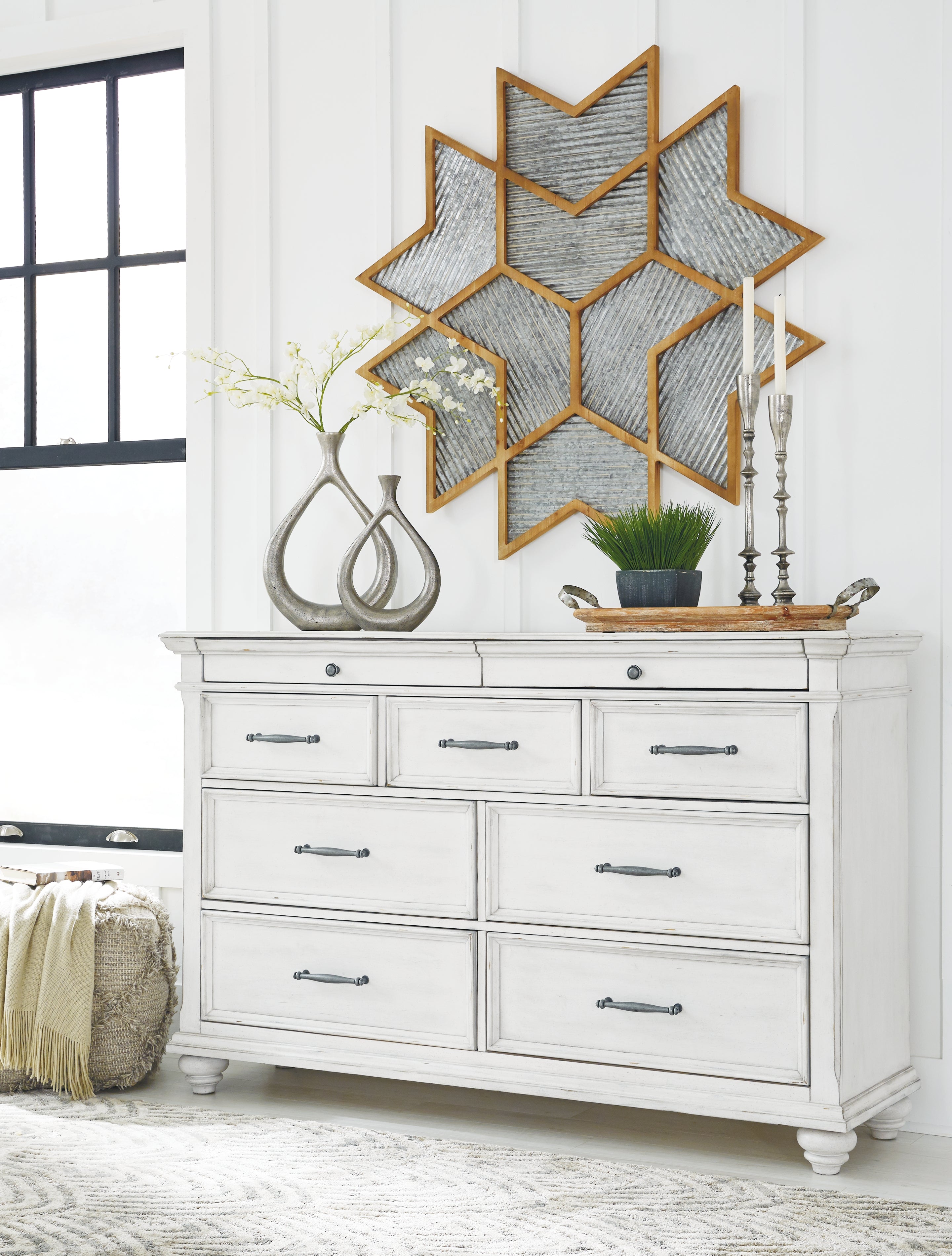 Prime Furniture - Ashley Furniture - Kanwyn Bedroom - Dresser / Whitewash - B777-31