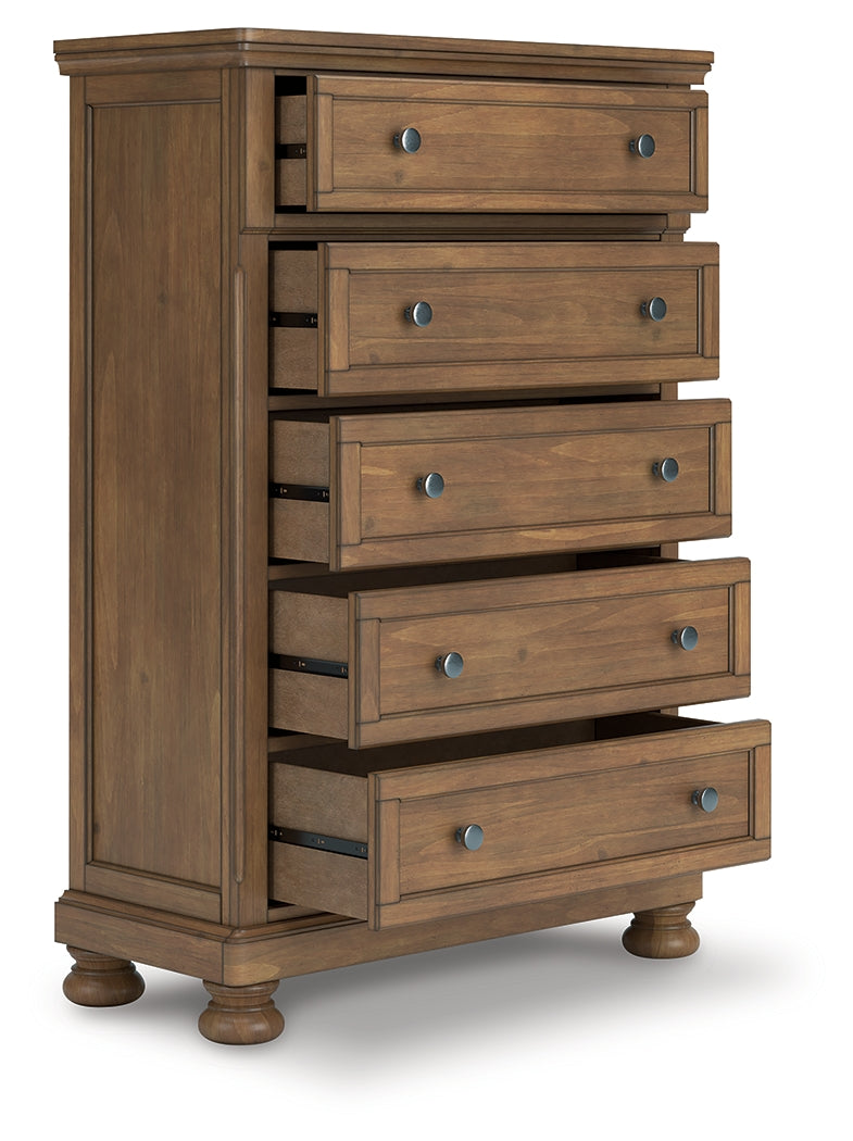 Prime Furniture - Ashley Furniture - Feddinger Bedroom - Five Drawer Chest / Medium Brown - PCB779-46