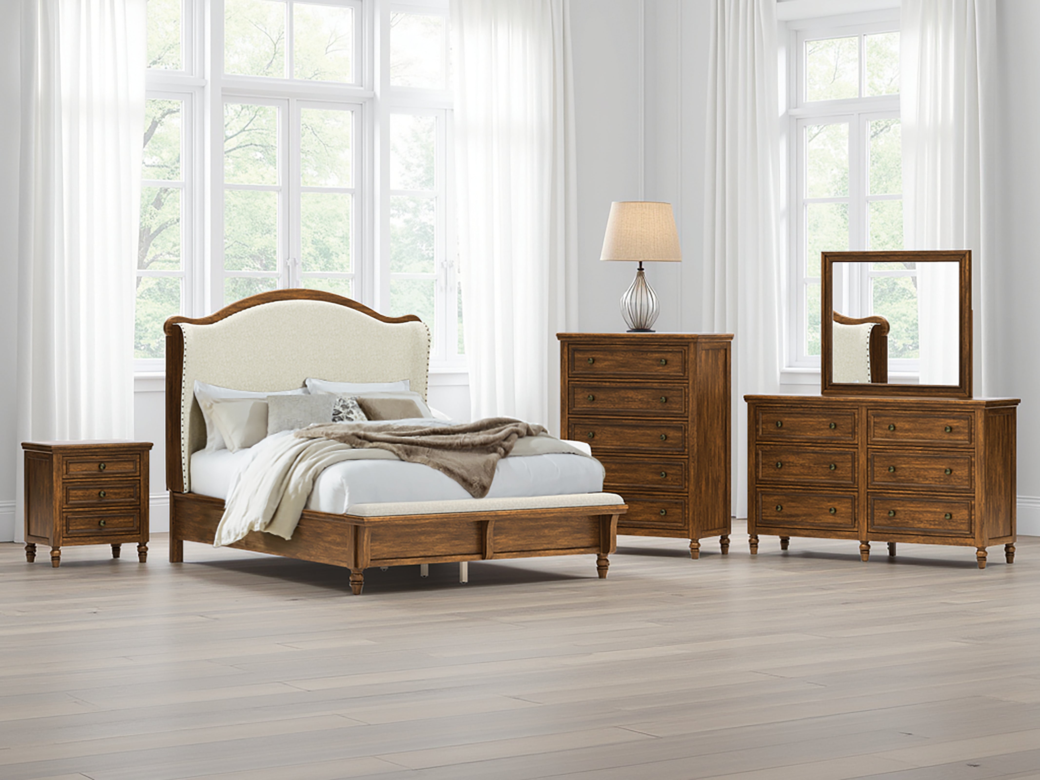 Prime Furniture - Ashley Furniture - Sturlayne Bedroom - Queen Upholstered Panel Bed / Brown - B787B2