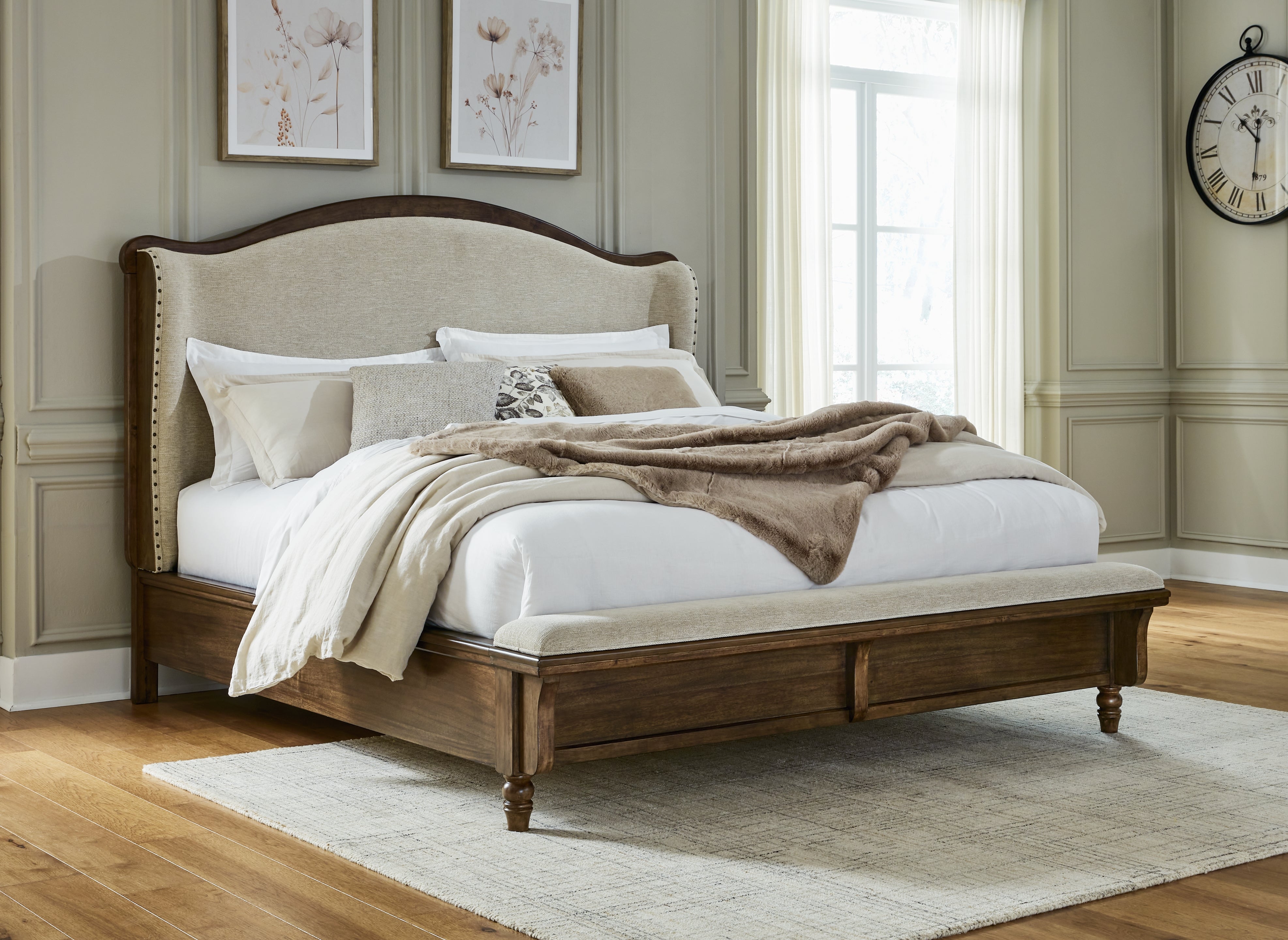 Prime Furniture - Ashley Furniture - Sturlayne Bedroom - King Upholstered Panel Bed / Brown - B787B4