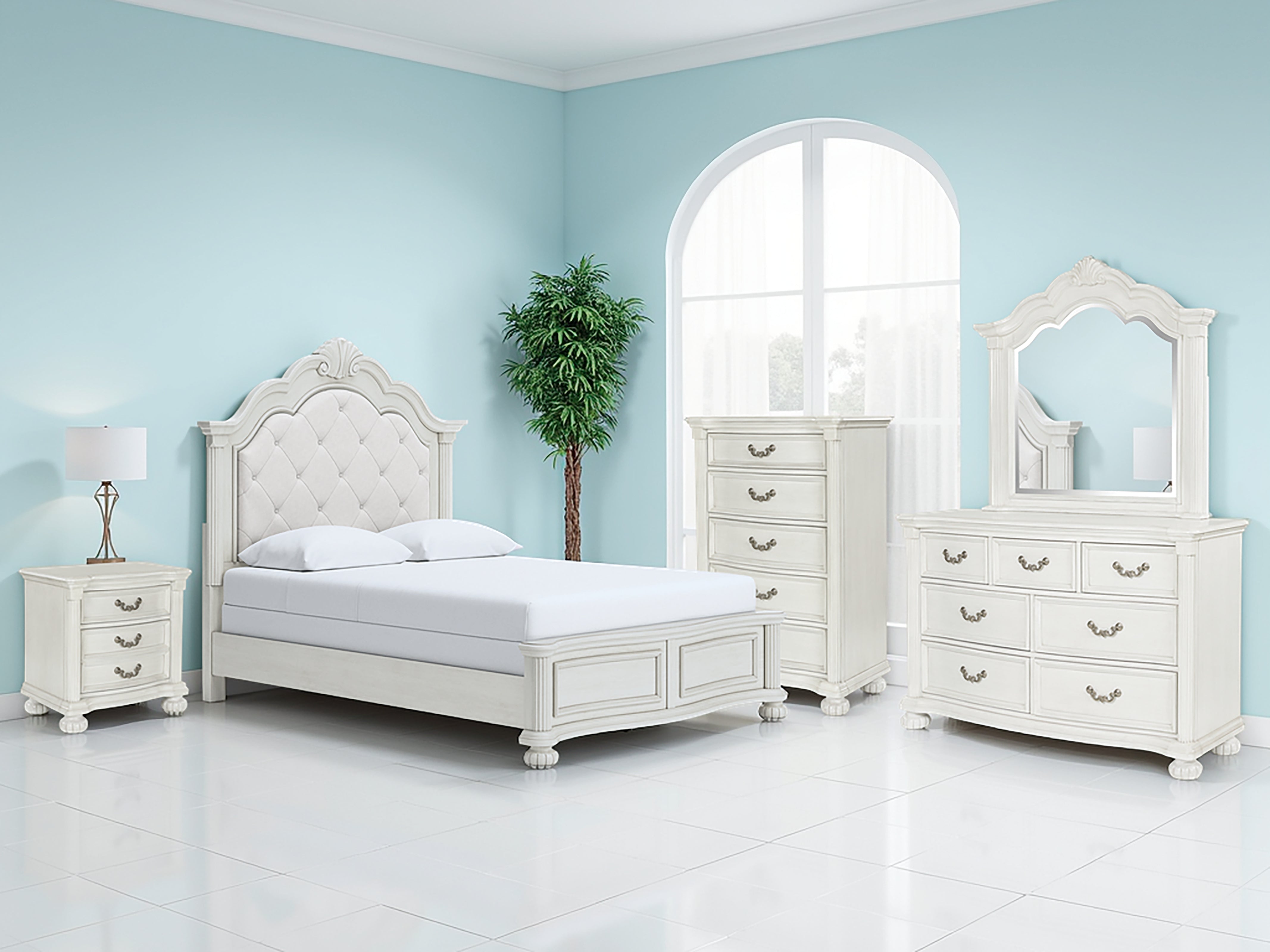 Prime Furniture - Ashley Furniture - Montelaine Bedroom - Queen Upholstered Panel Bed / Antique White - B795B2