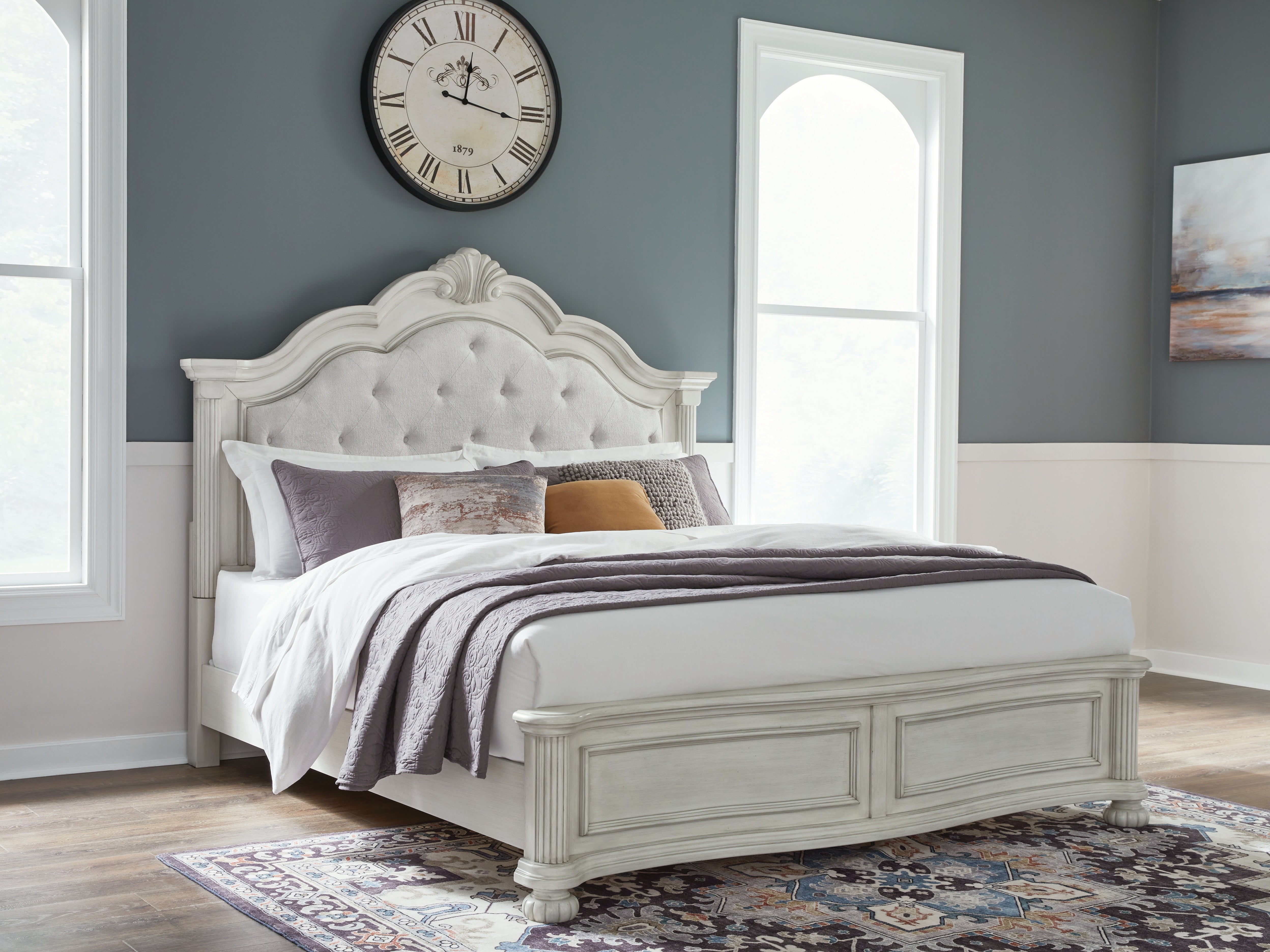 Prime Furniture - Ashley Furniture - Montelaine Bedroom - California King Upholstered Panel Bed / Antique White - B795B7