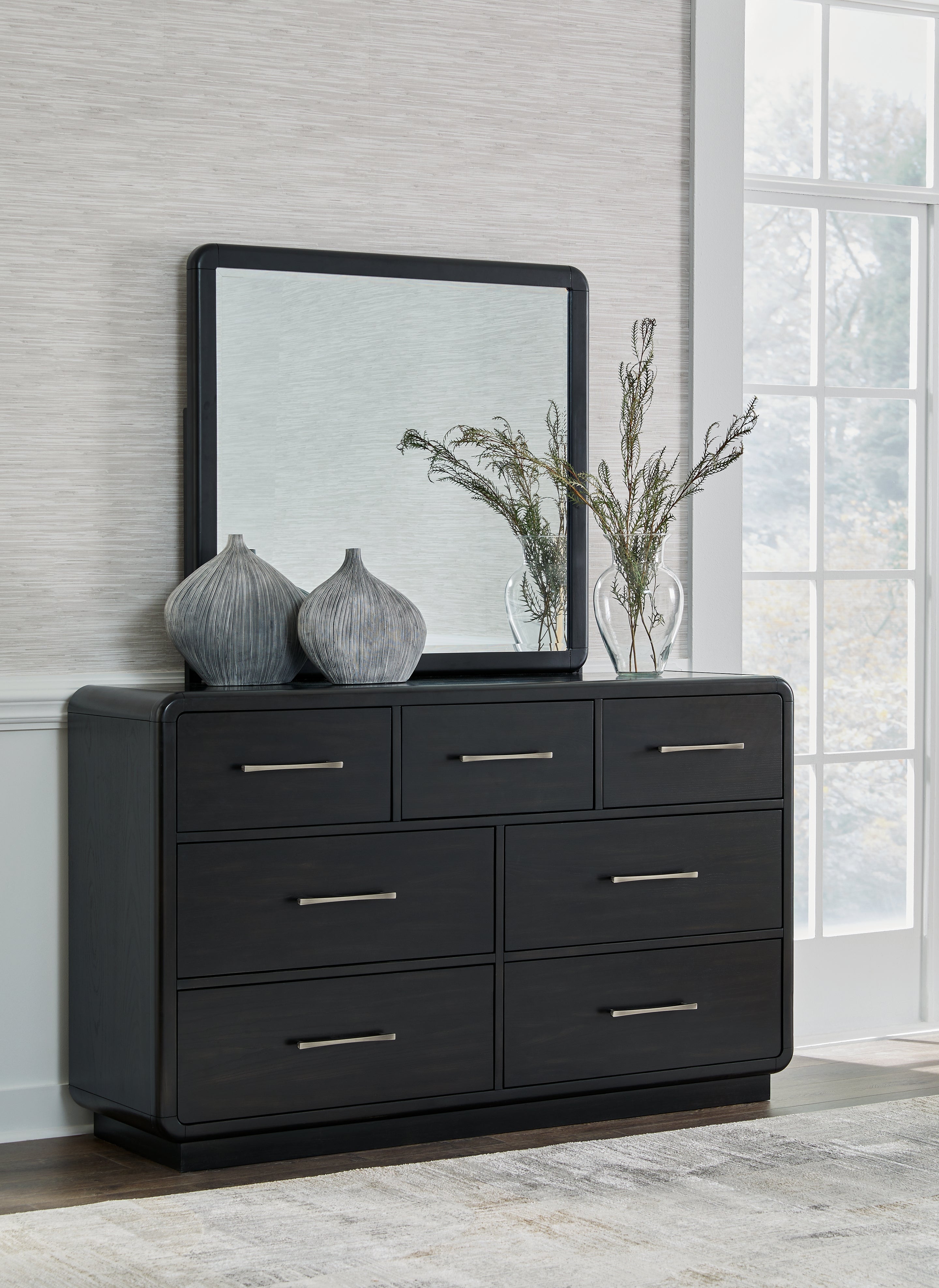 Prime Furniture - Ashley Furniture - Rowanbeck Bedroom - Dresser and Mirror / Black - B821B1