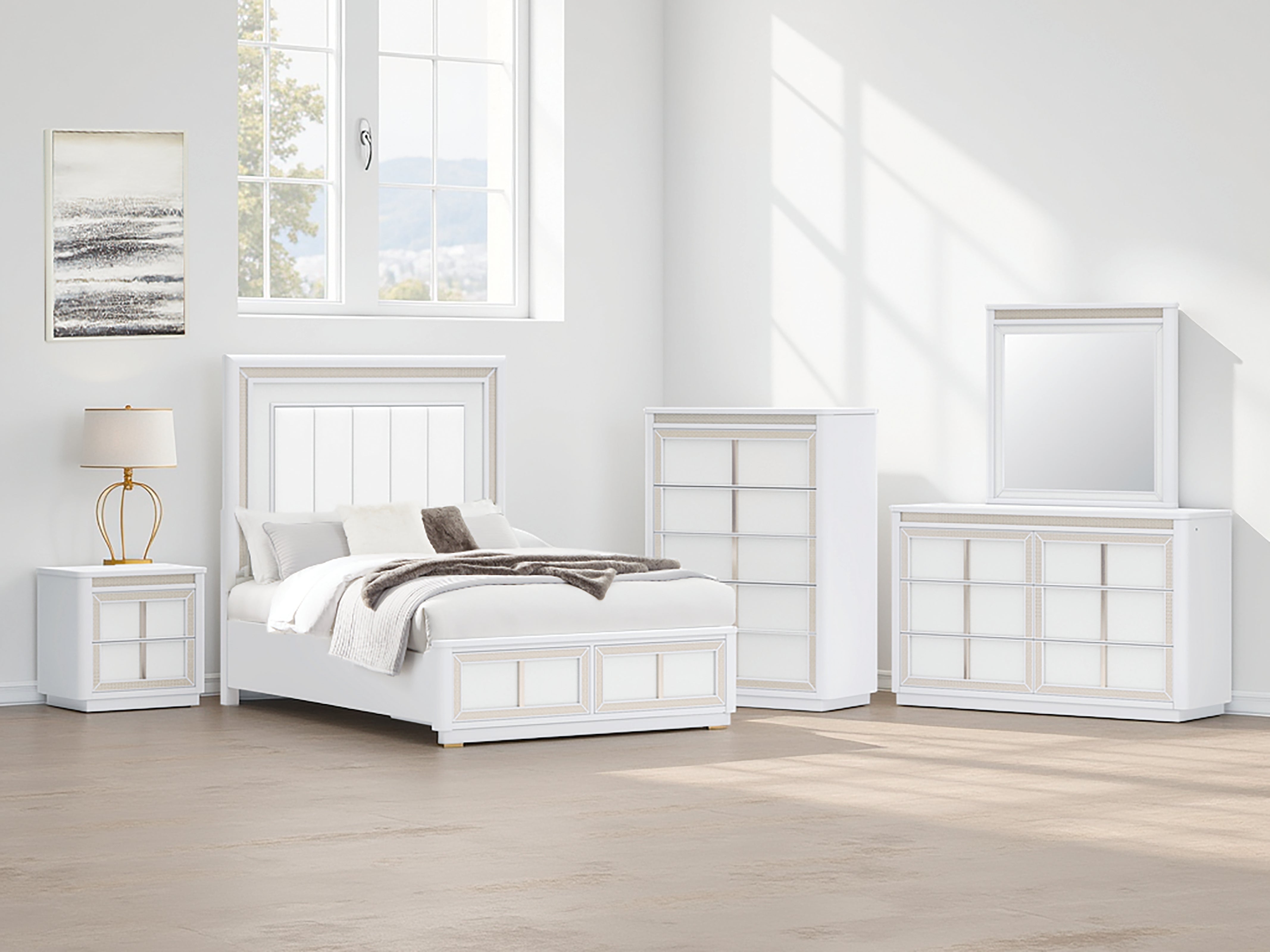 Prime Furniture - Ashley Furniture - Chalanna Bedroom - Queen Upholstered Storage Bed / White - B822B2