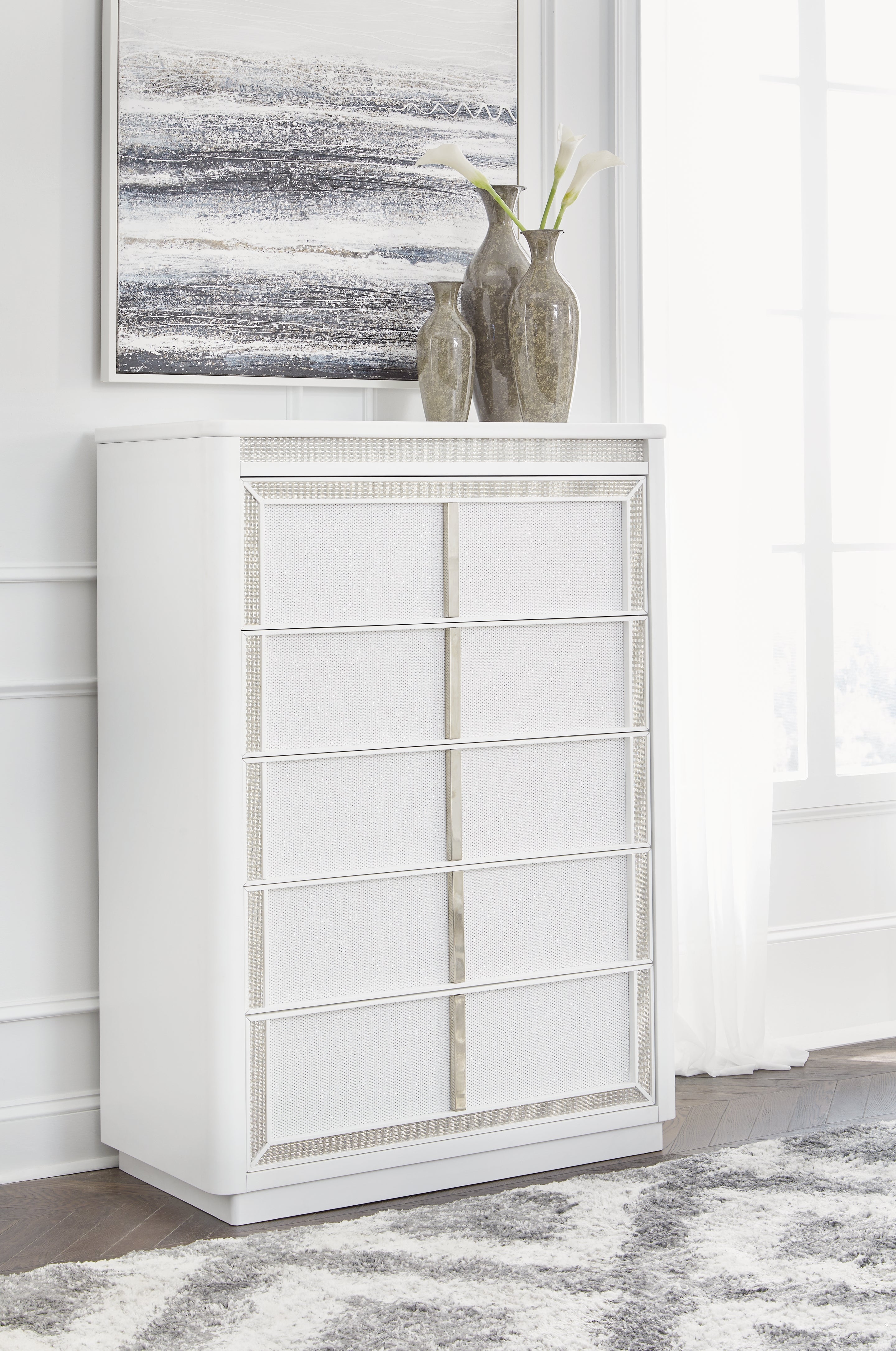 Prime Furniture - Ashley Furniture - Chalanna Bedroom - Five Drawer Chest / White - B822-46