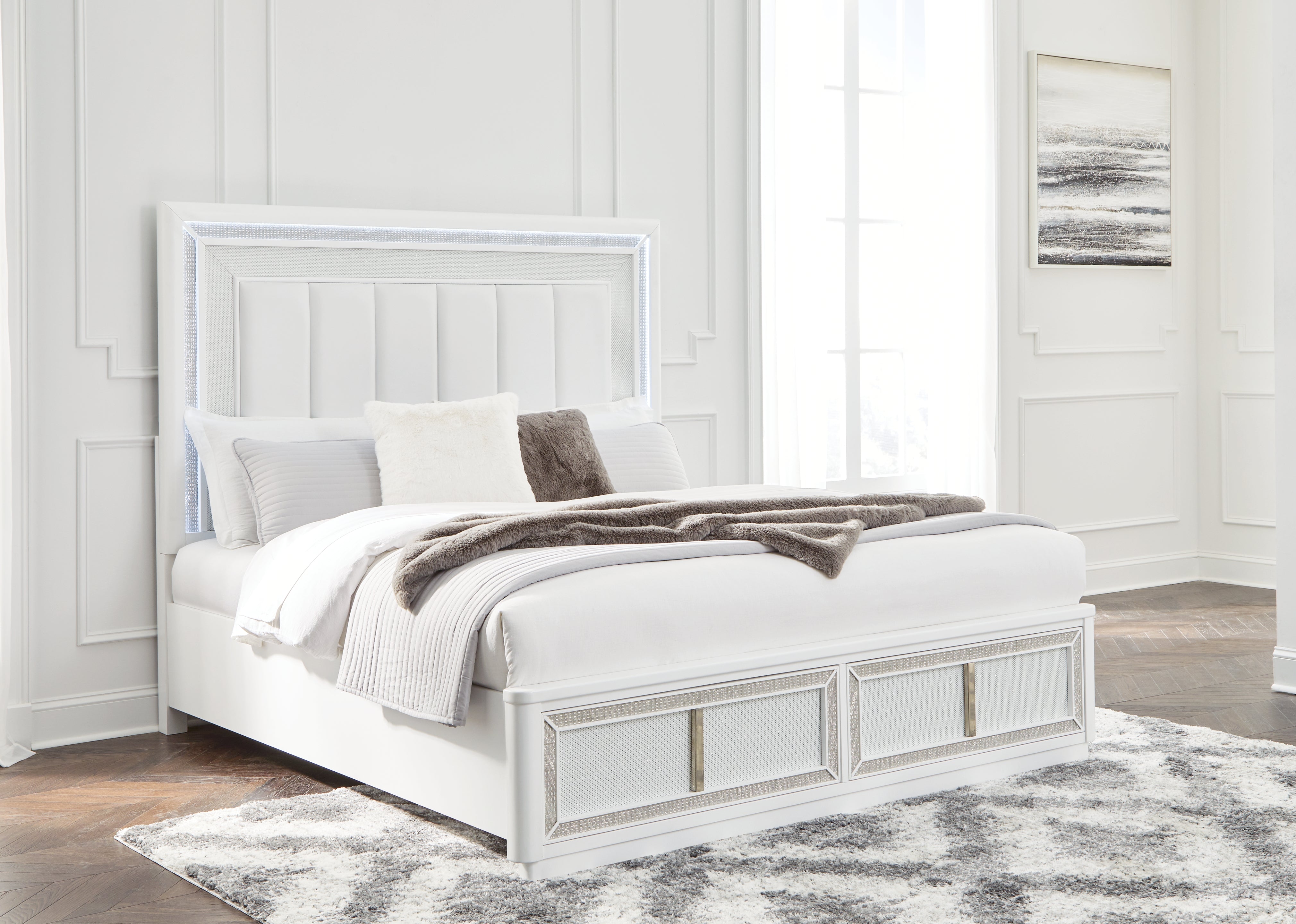 Prime Furniture - Ashley Furniture - Chalanna Bedroom - California King Upholstered Storage Bed / White - B822B5