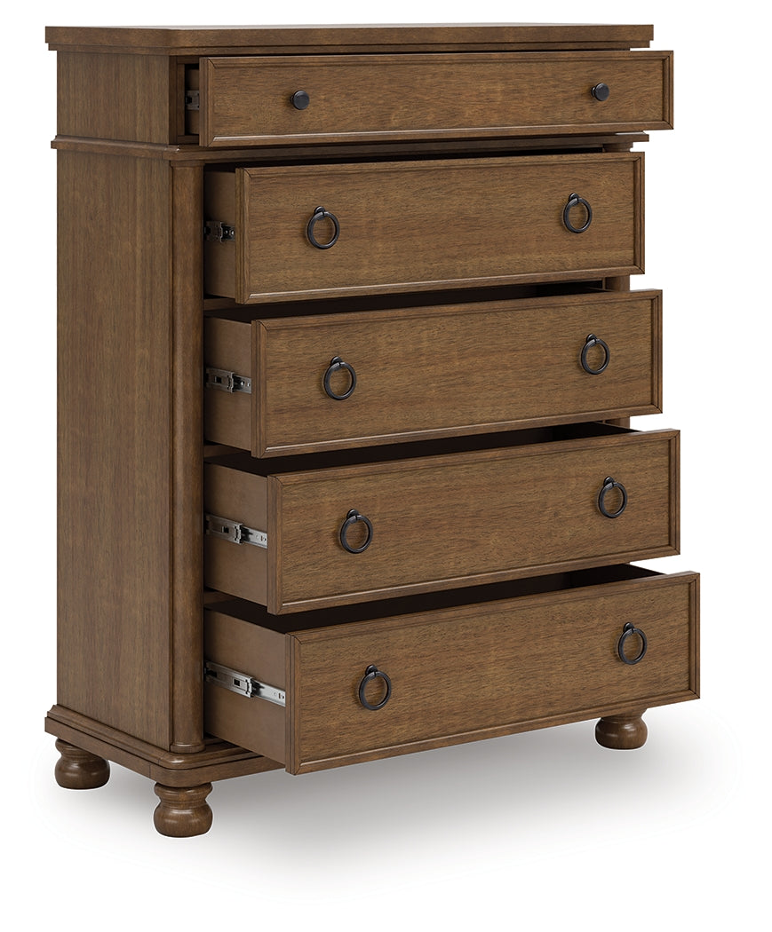 Prime Furniture - Ashley Furniture - Rowlenstown Bedroom - Five Drawer Chest / Brown - PCB824-46