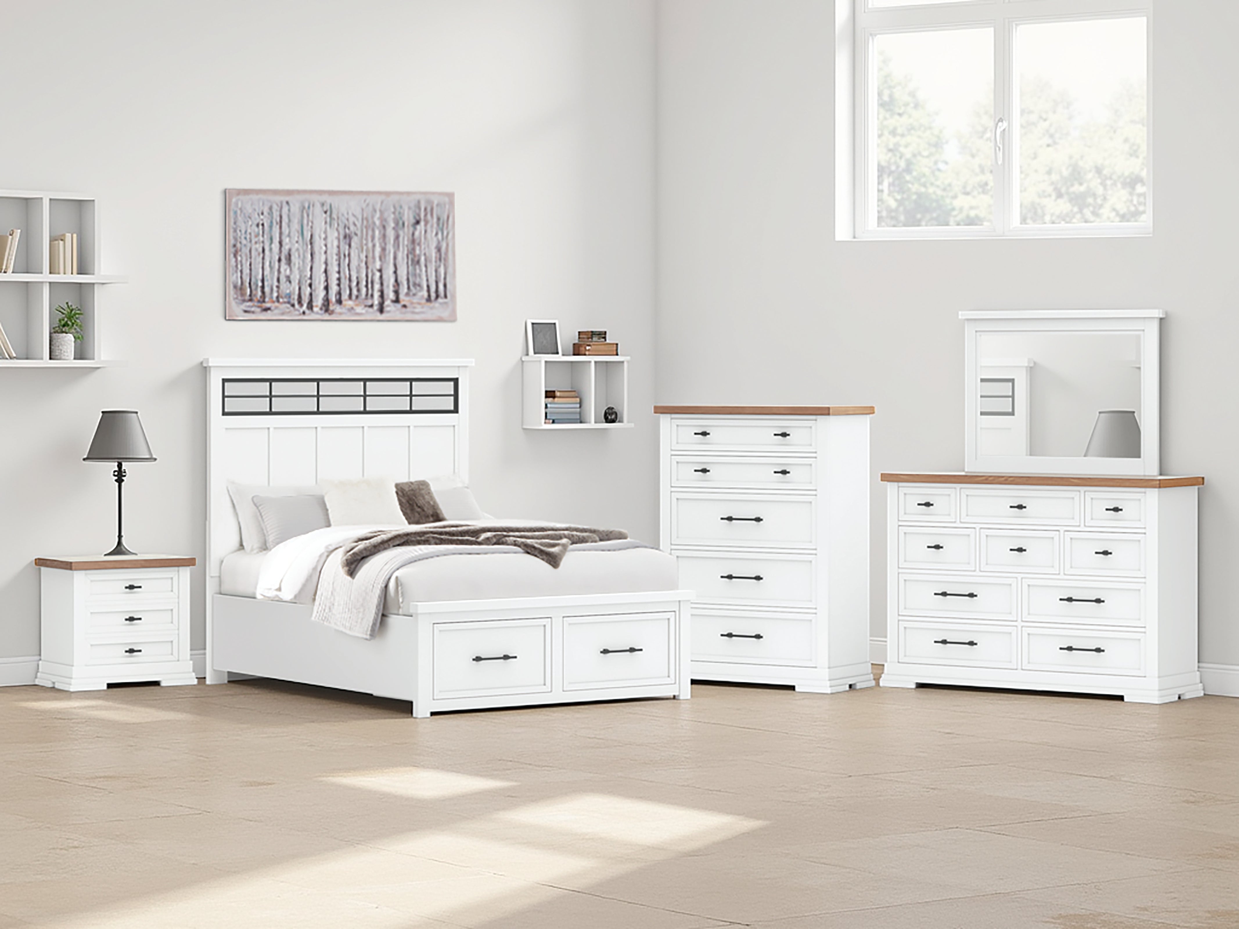 Prime Furniture - Ashley Furniture - Ashbryn Bedroom - Queen Panel Storage Bed / White/Natural - B844B2