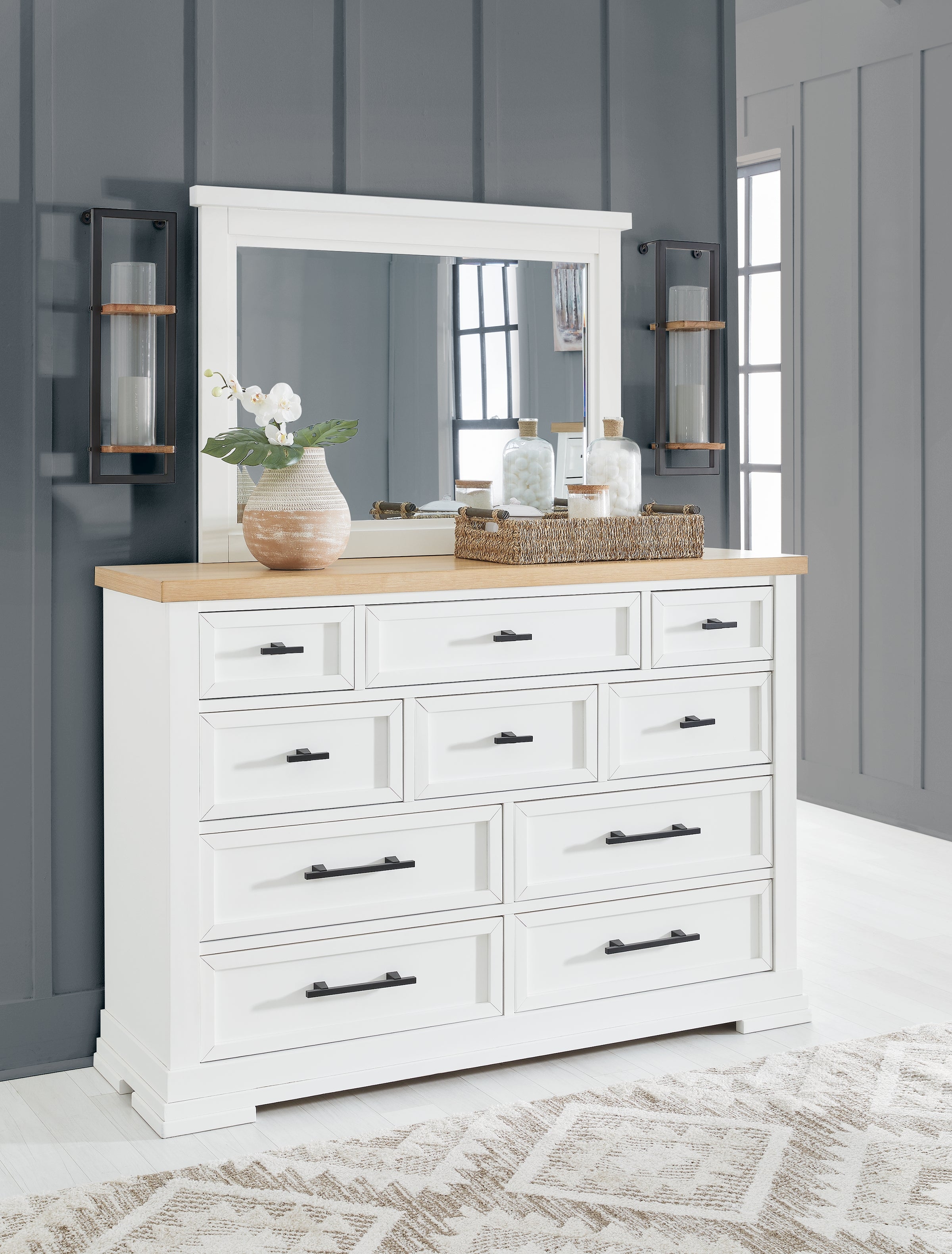 Prime Furniture - Ashley Furniture - Ashbryn Bedroom - Dresser and Mirror / White/Natural - B844B1
