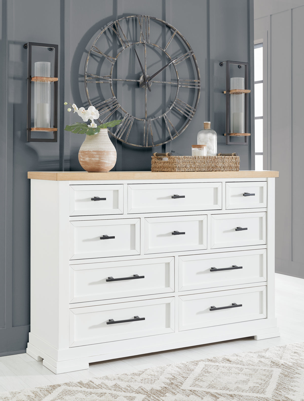 Prime Furniture - Ashley Furniture - Ashbryn Bedroom - Dresser and Mirror / White/Natural - B844B1