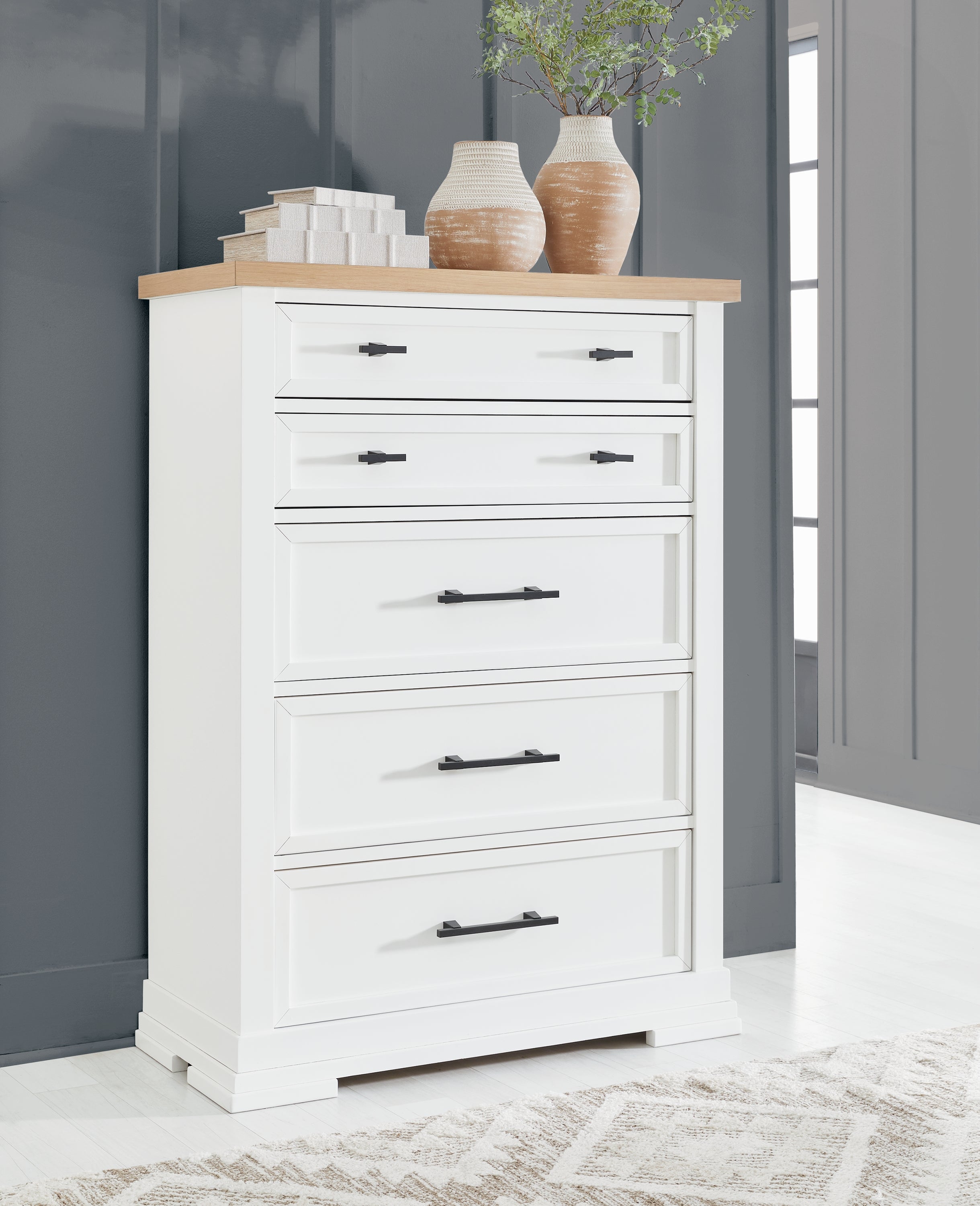 Prime Furniture - Ashley Furniture - Ashbryn Bedroom - Five Drawer Chest / White/Natural - B844-46