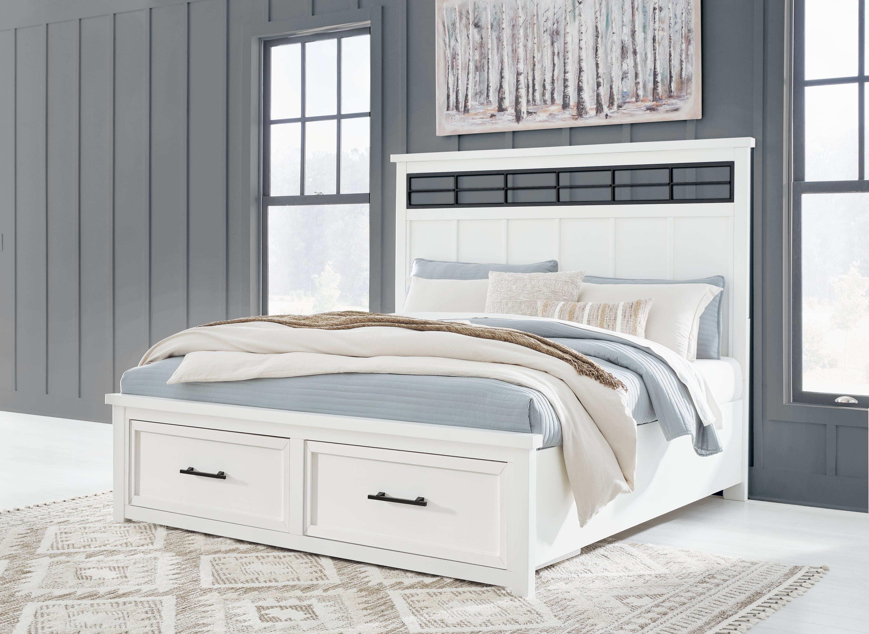 Prime Furniture - Ashley Furniture - Ashbryn Bedroom - King Panel Storage Bed / White/Natural - B844B4