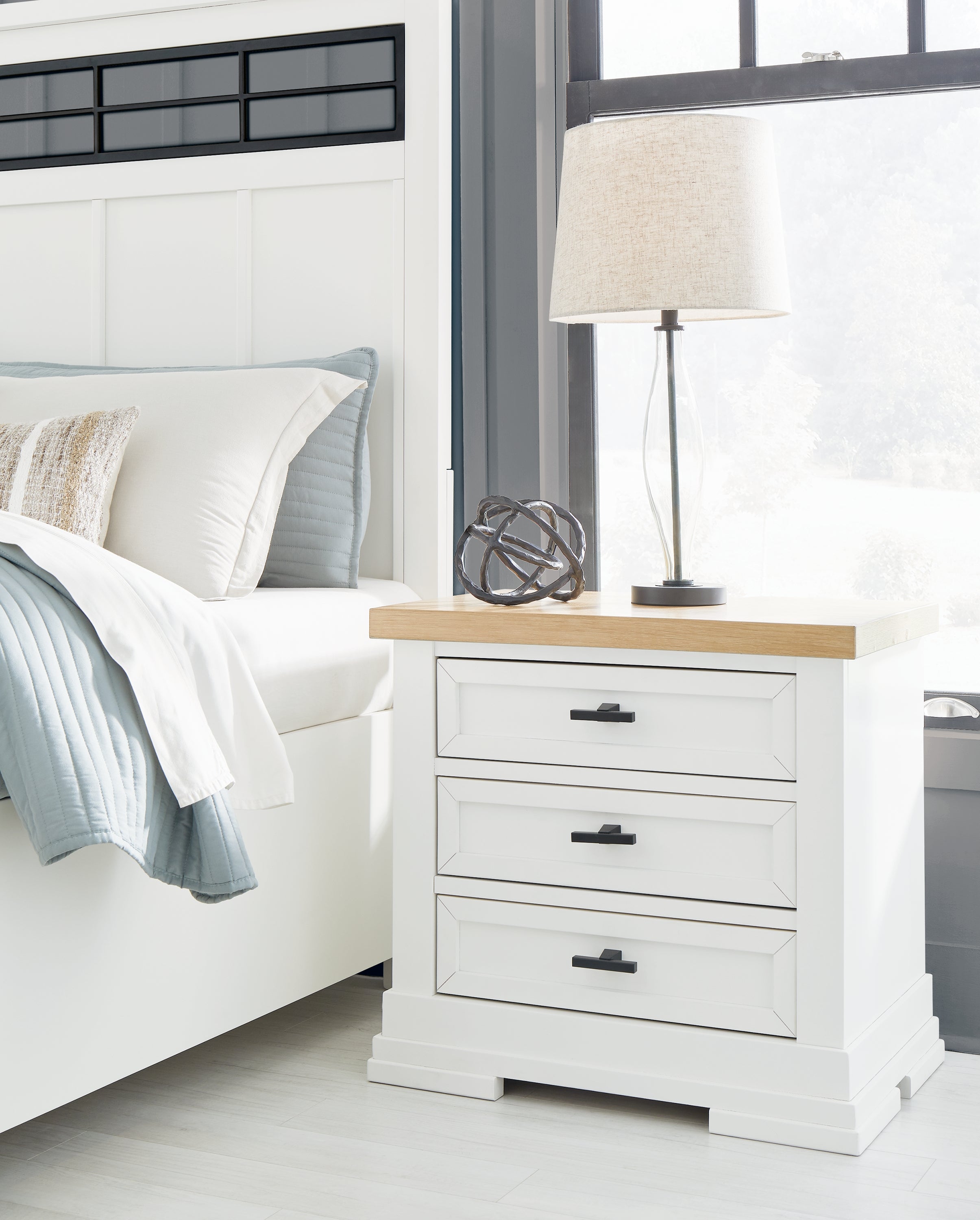 Prime Furniture - Ashley Furniture - Ashbryn Bedroom - Three Drawer Night Stand / White/Natural - B844-93