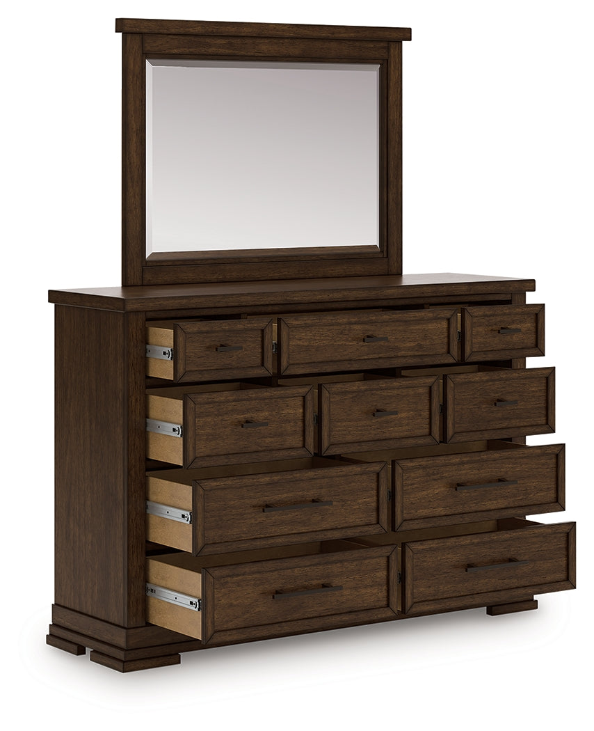 Prime Furniture - Ashley Furniture - Taffenbrook Bedroom - Dresser and Mirror / Medium Brown - B849B1