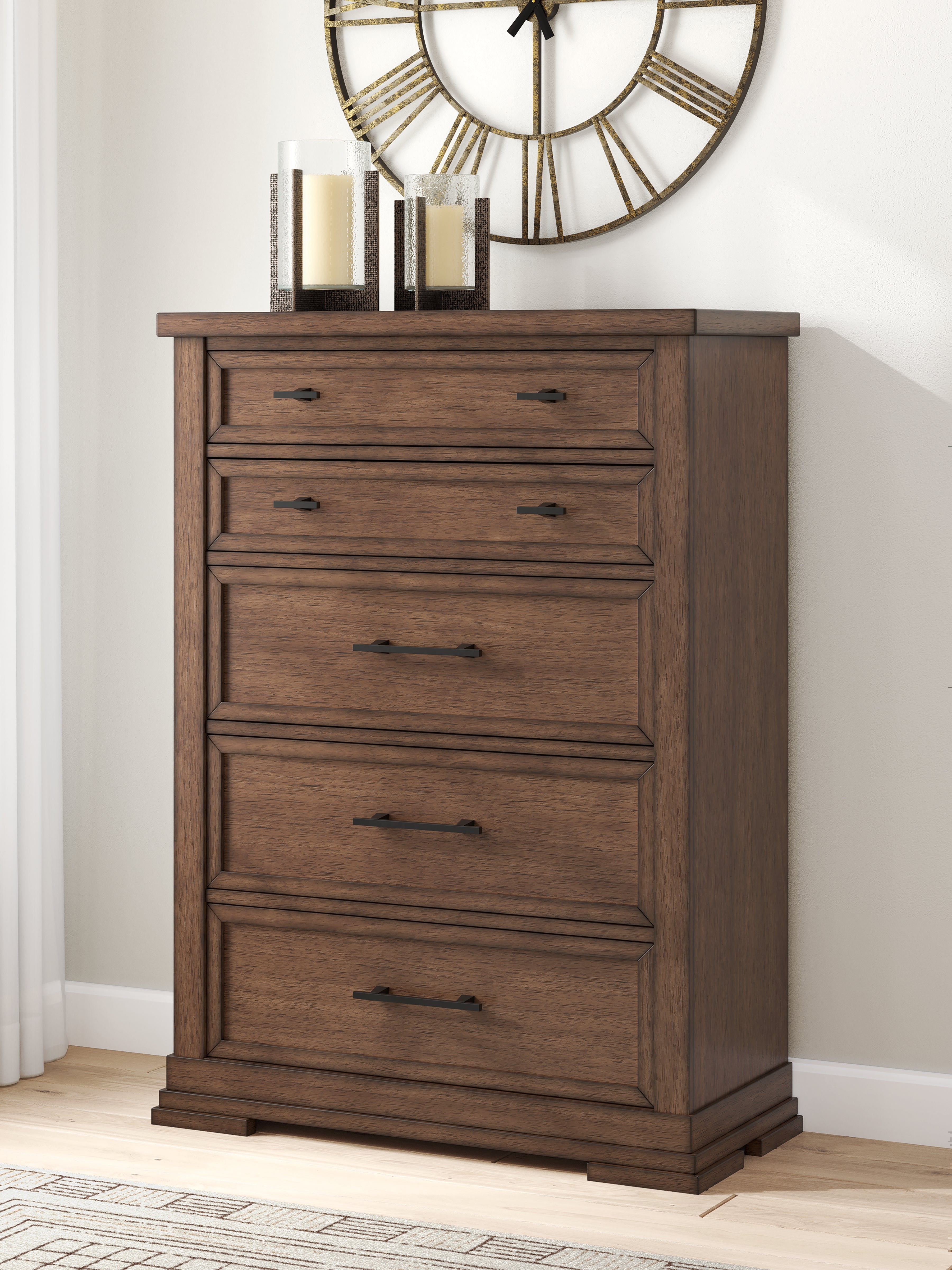 Prime Furniture - Ashley Furniture - Taffenbrook Bedroom - Five Drawer Chest / Medium Brown - B849-46