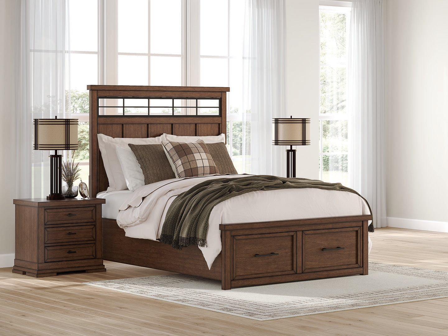 Prime Furniture - Ashley Furniture - Taffenbrook Bedroom - Queen Panel Storage Bed / Medium Brown - B849B2