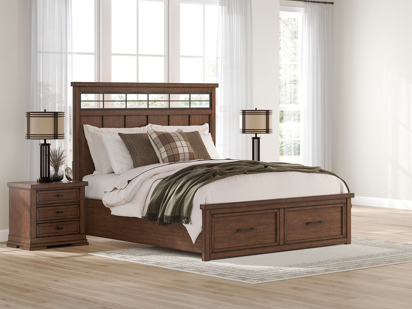 Prime Furniture - Ashley Furniture - Taffenbrook Bedroom - California King Panel Storage Bed / Medium Brown - B849B5