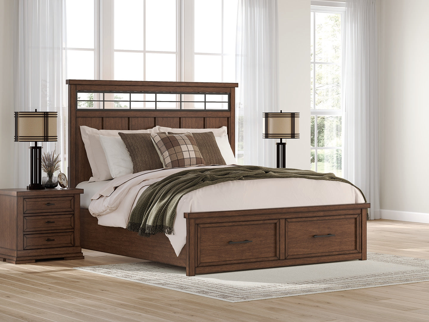 Prime Furniture - Ashley Furniture - Taffenbrook Bedroom - King Panel Storage Bed / Medium Brown - B849B4