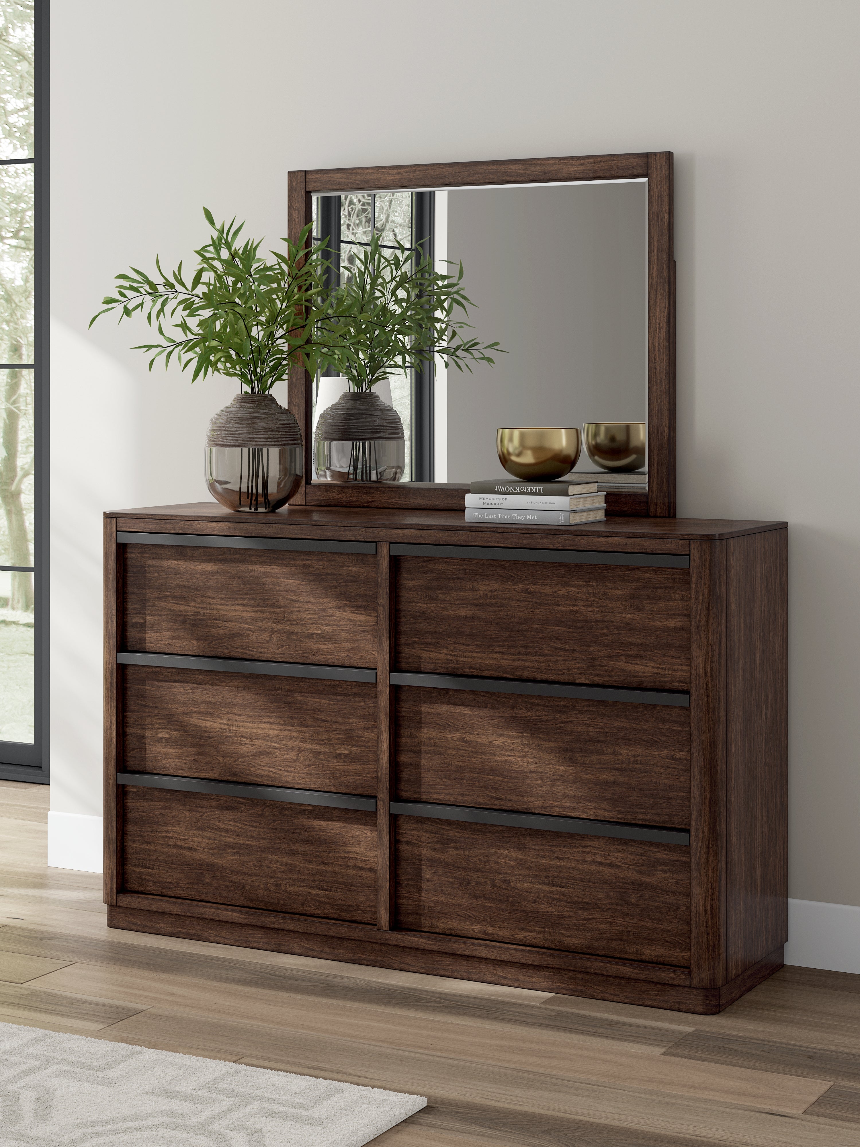 Prime Furniture - Ashley Furniture - Dilenno Bedroom - Dresser and Mirror / Dark Brown - PCB857B1