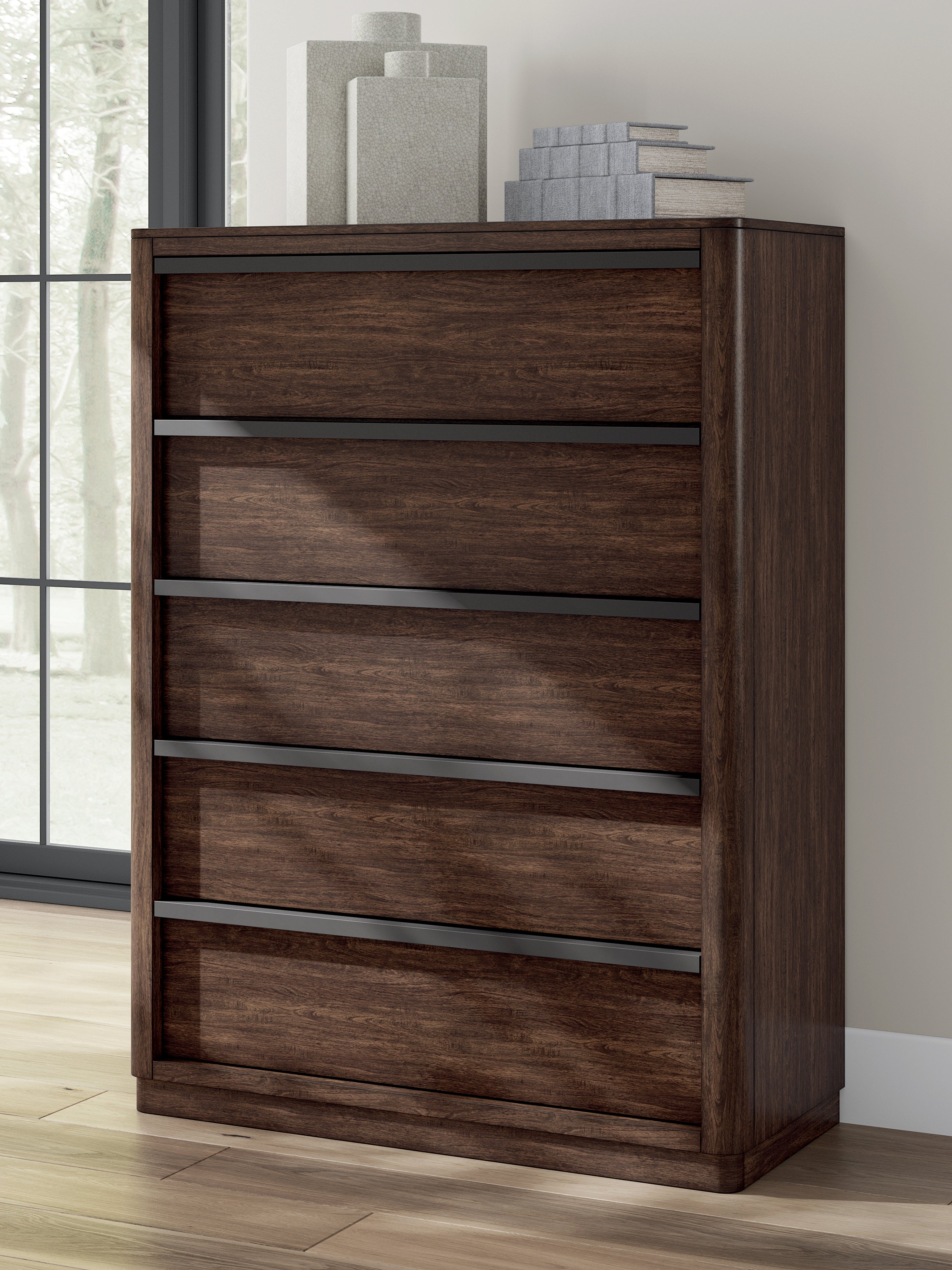 Prime Furniture - Ashley Furniture - Dilenno Bedroom - Five Drawer Chest / Dark Brown - PCB857-46