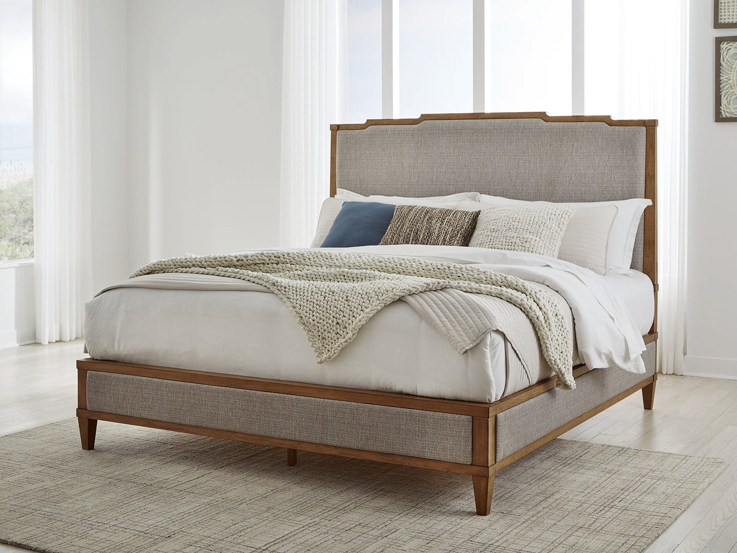 Prime Furniture - Ashley Furniture - Sharlance Bedroom - King Upholstered Panel Bed / Light Brown - B895B6