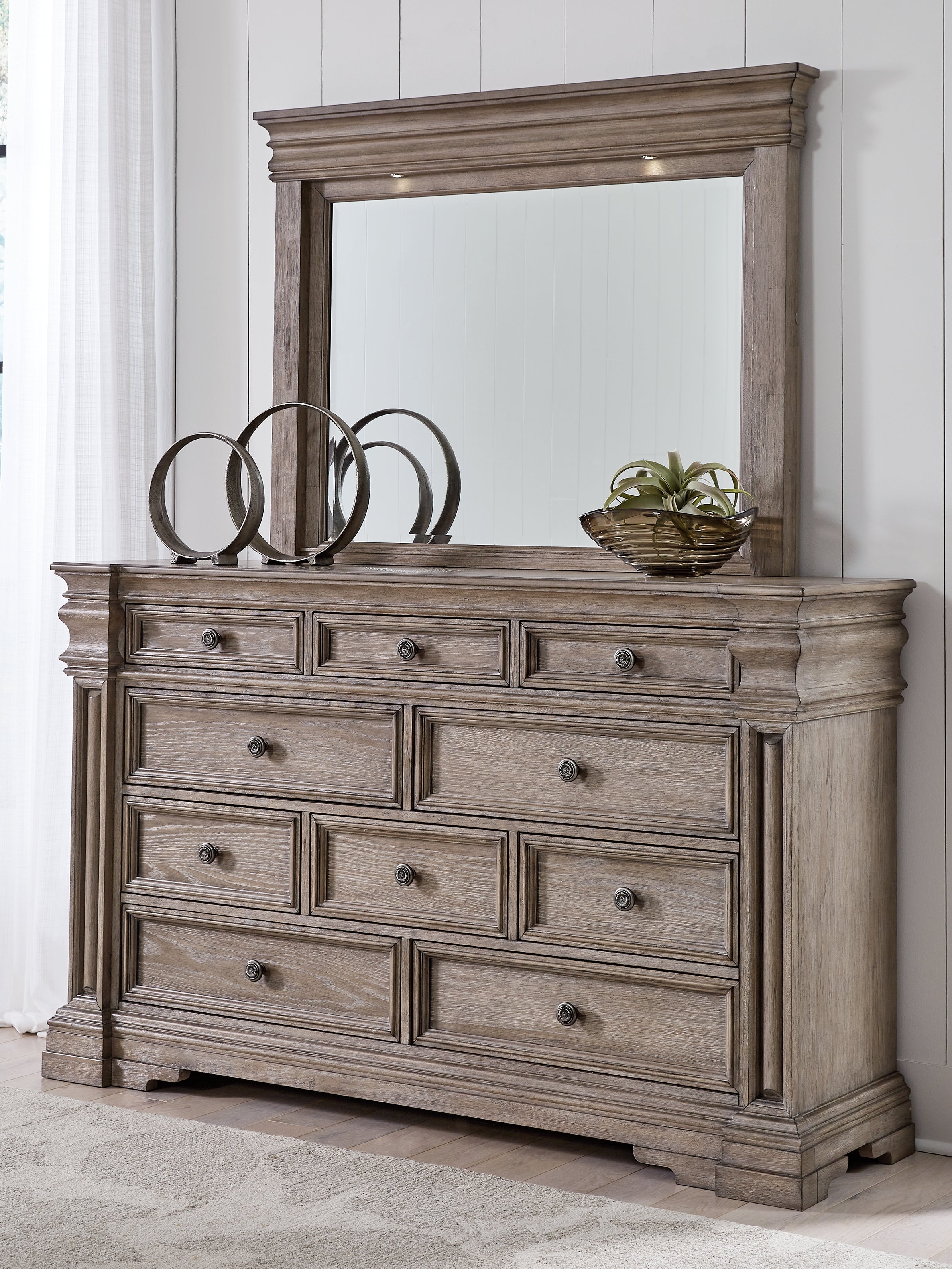 Prime Furniture - Ashley Furniture - Blairhurst Bedroom - Dresser and Mirror / Light Grayish Brown - B916B1