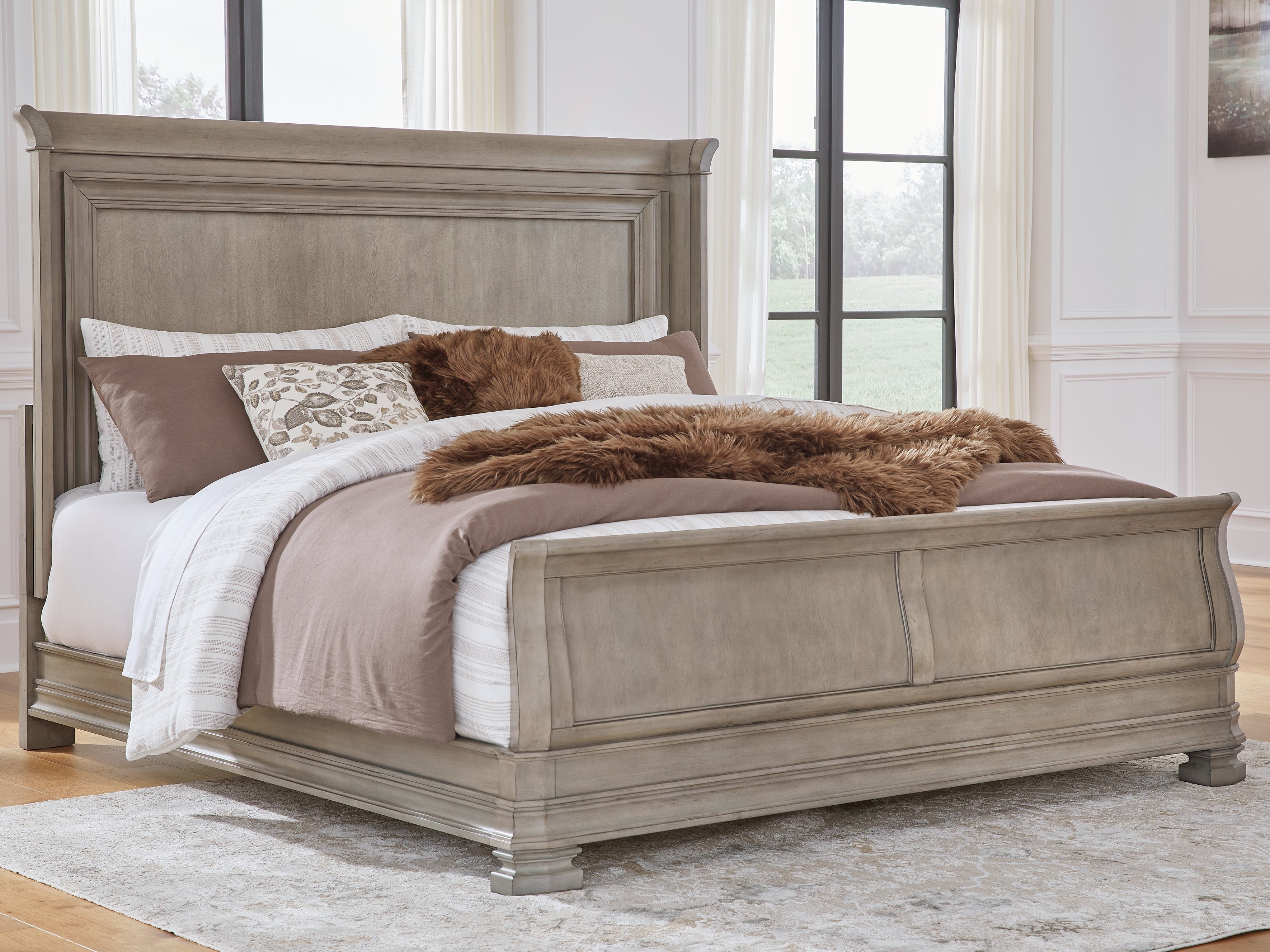 Prime Furniture - Ashley Furniture - Lexorne Bedroom - King Sleigh Bed / Gray - B924B4