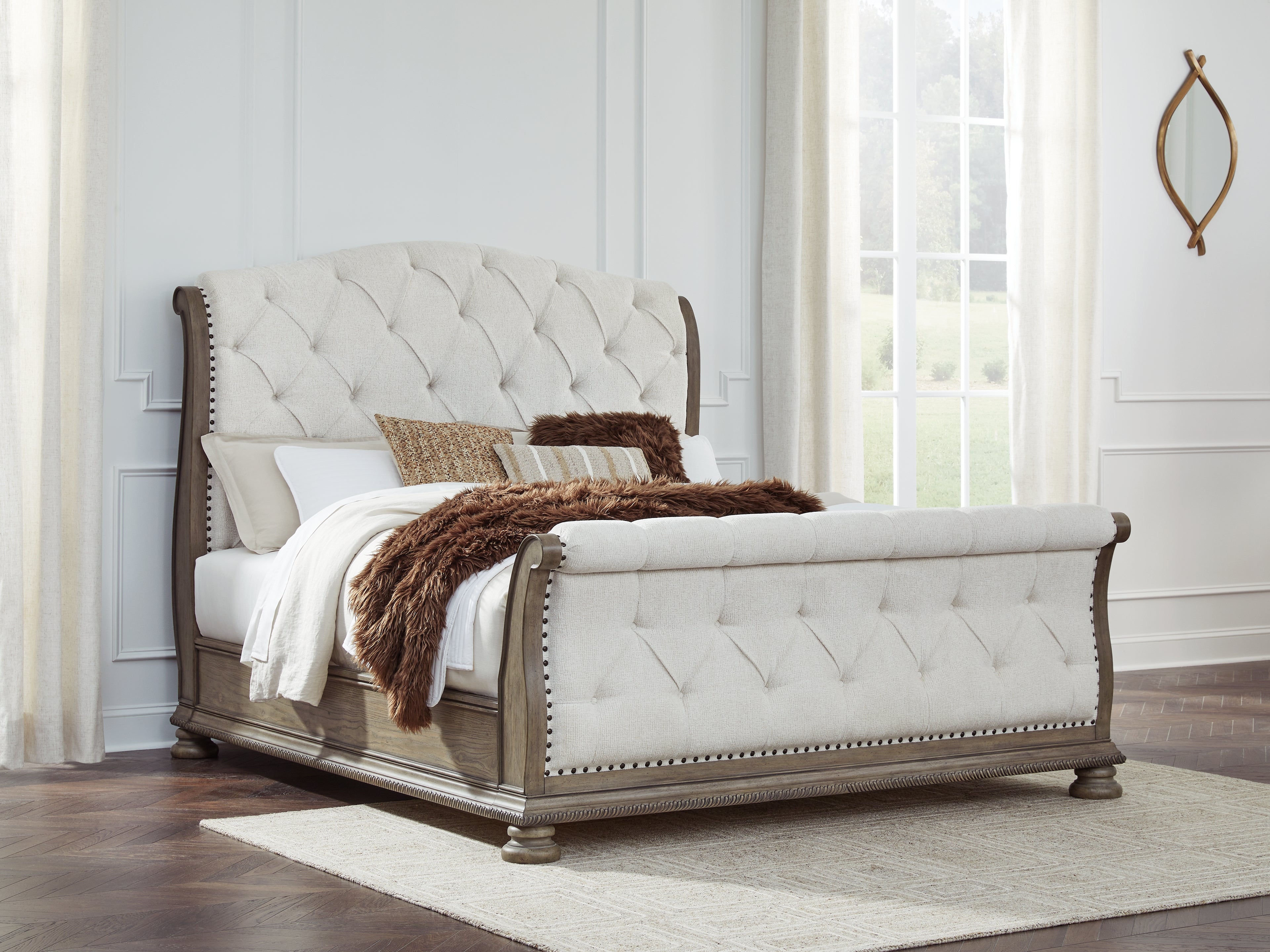 Prime Furniture - Ashley Furniture - Ardenfield Bedroom - California King Upholstered Sleigh Bed / Light Brown - B944B5