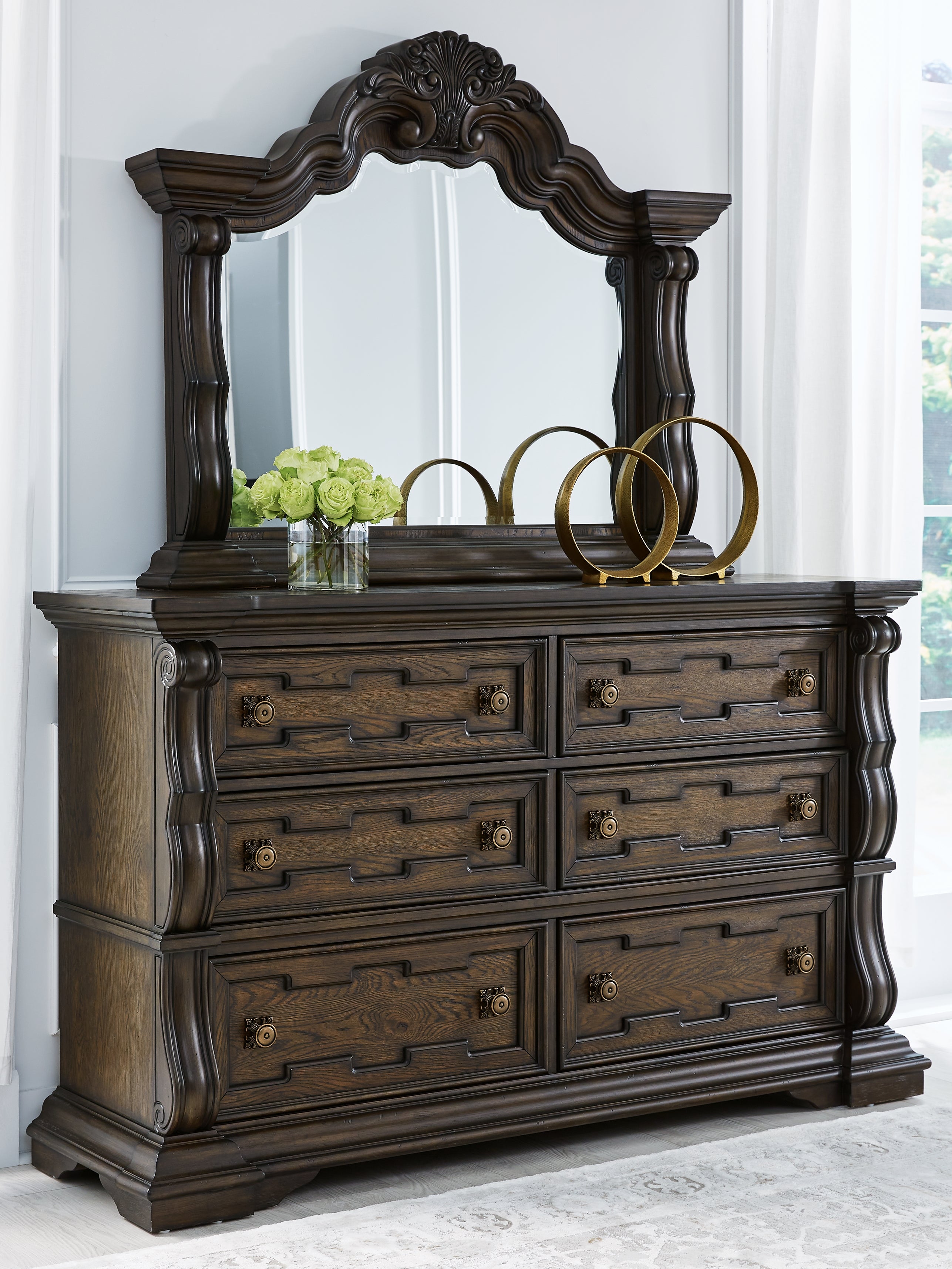 Prime Furniture - Ashley Furniture - Maylee Bedroom - Dresser and Mirror / Dark Brown - B947B1