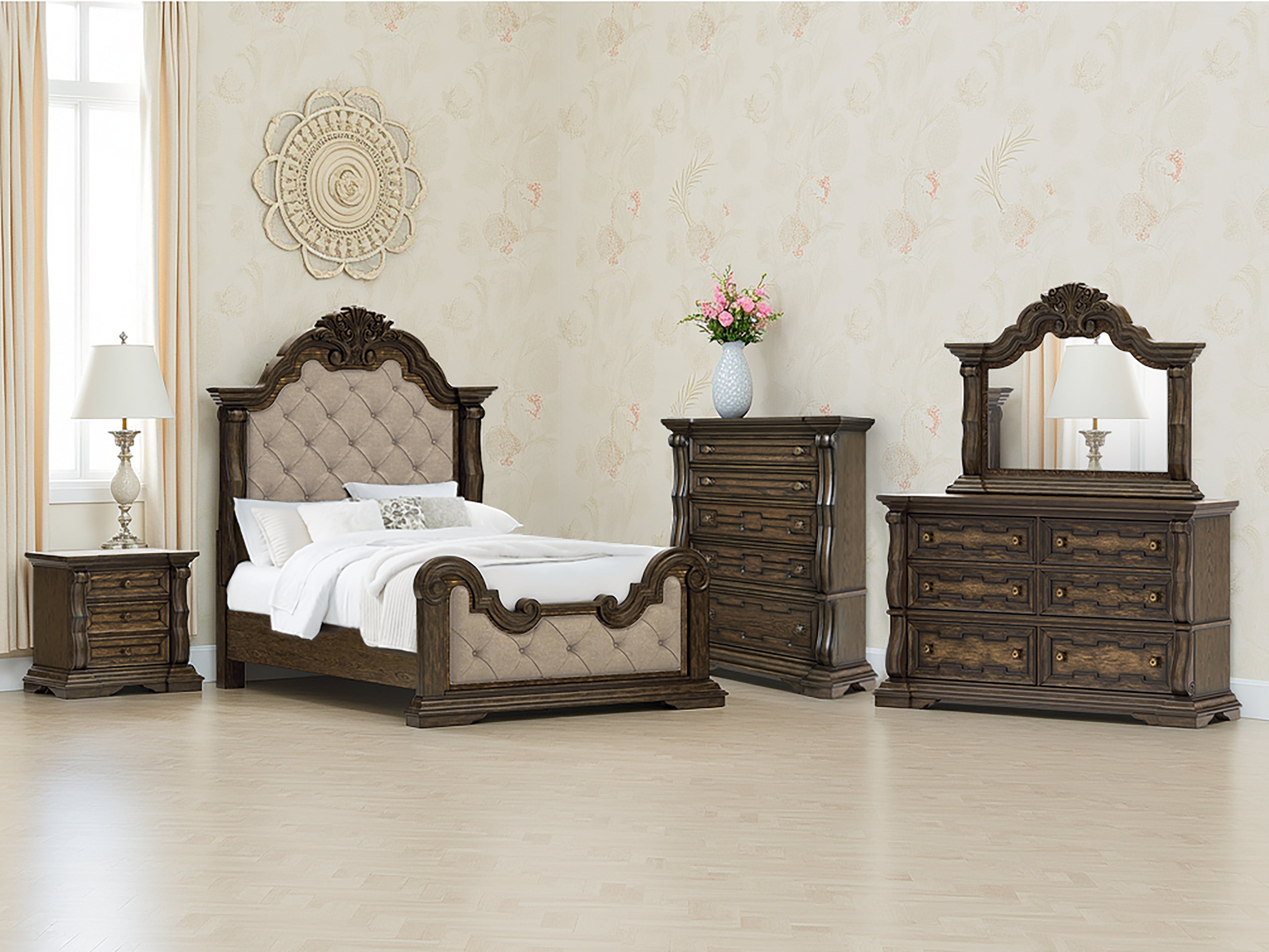 Prime Furniture - Ashley Furniture - Maylee Bedroom - Queen Upholstered Bed / Dark Brown - B947B2