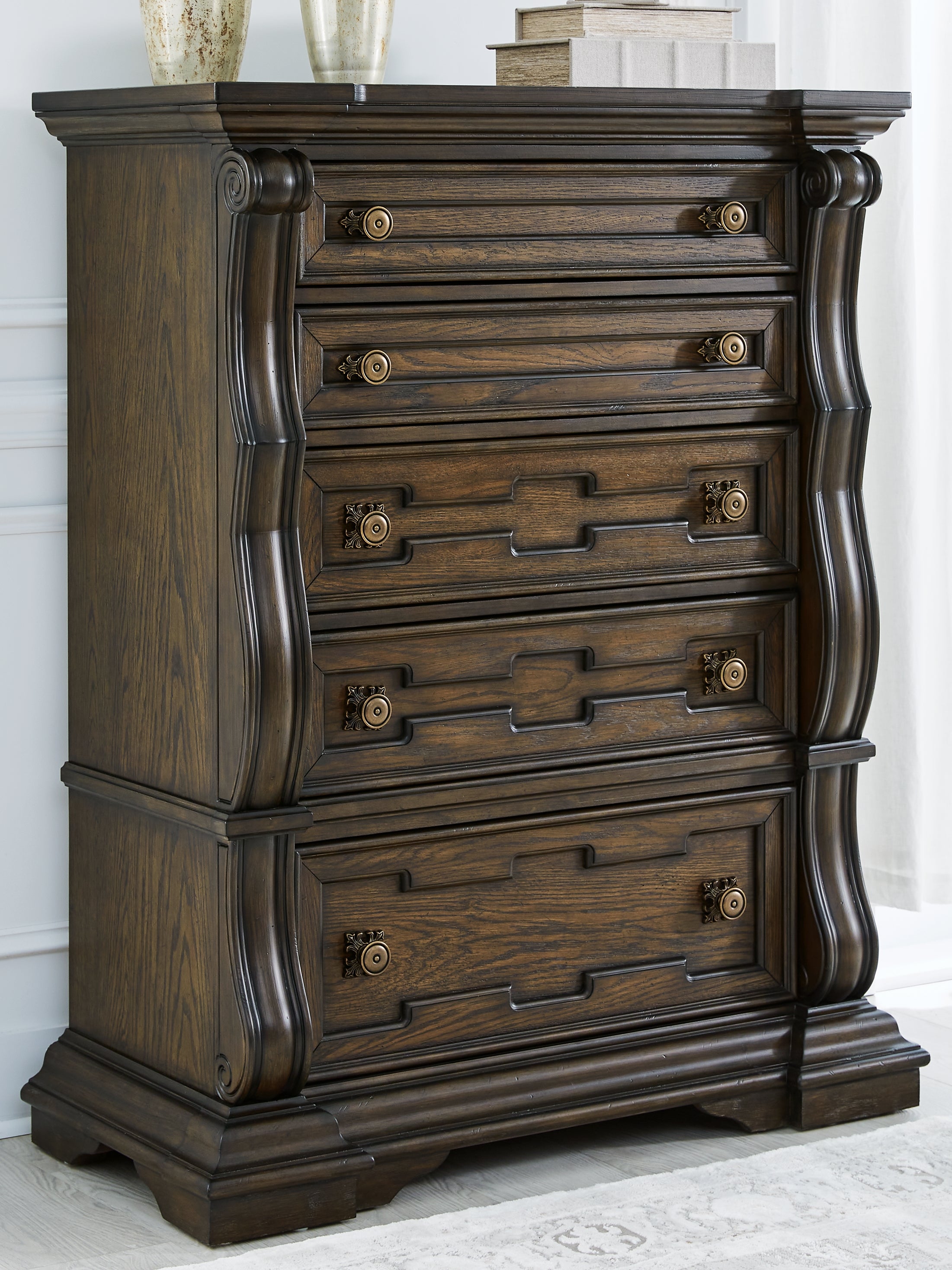 Prime Furniture - Ashley Furniture - Maylee Bedroom - Five Drawer Chest / Dark Brown - B947-46