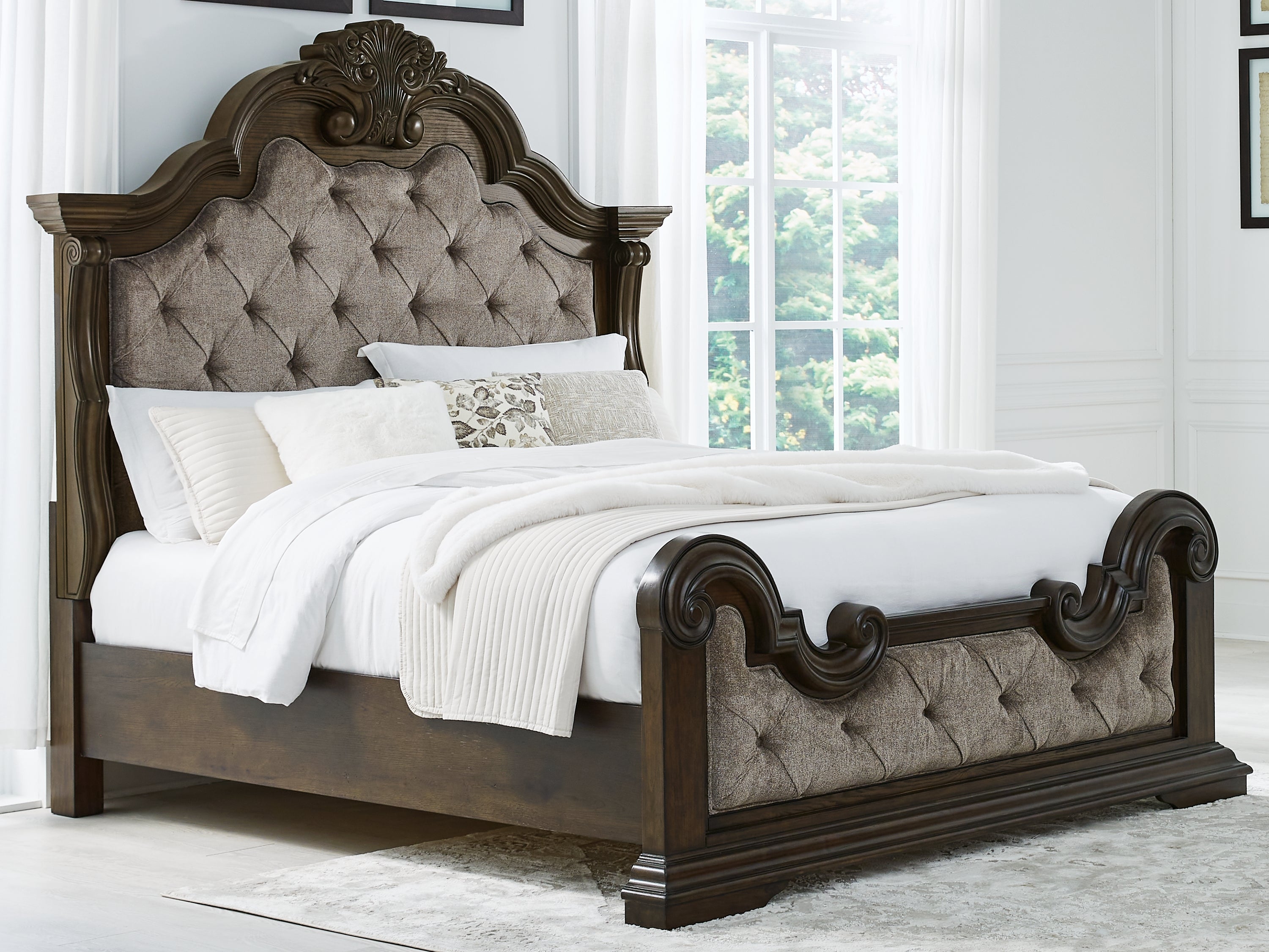 Prime Furniture - Ashley Furniture - Maylee Bedroom - California King Upholstered Bed / Dark Brown - B947B5