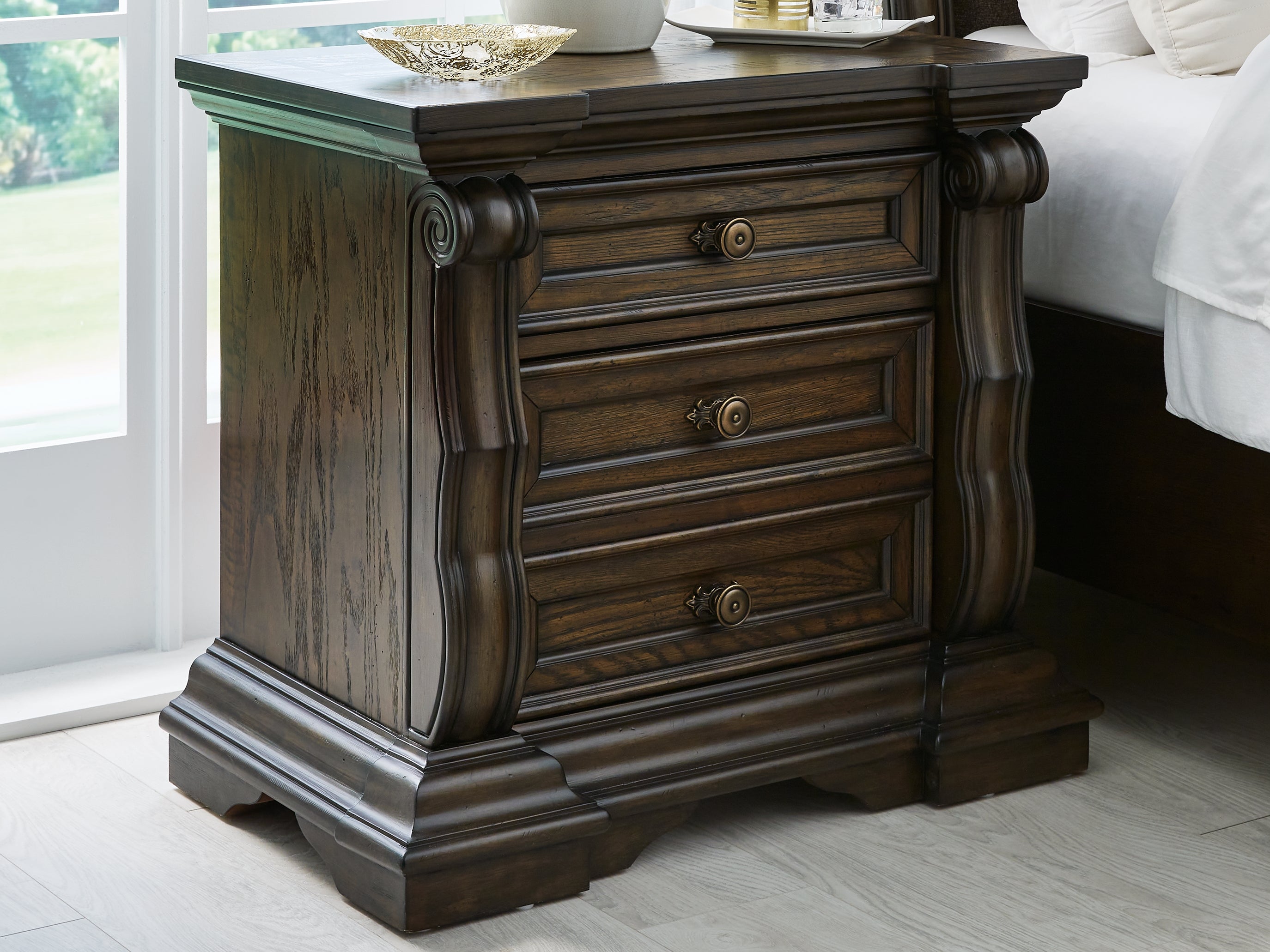 Prime Furniture - Ashley Furniture - Maylee Bedroom - Three Drawer Night Stand / Dark Brown - B947-93